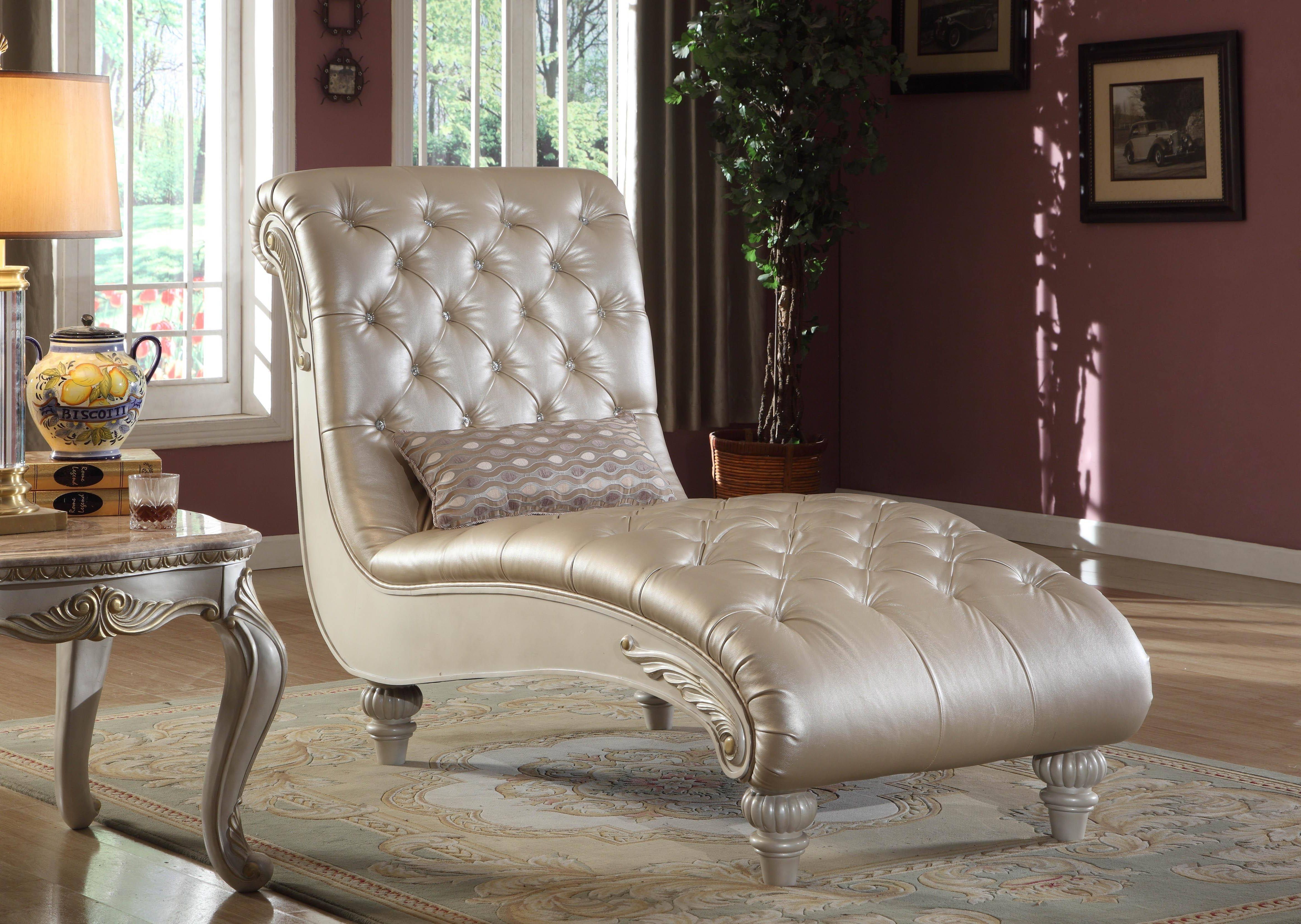Pearl Chaise Lounges Intended For Favorite Meridian 652 Marquee Pearl White Living Room Chaise Traditional Classic (View 3 of 25)