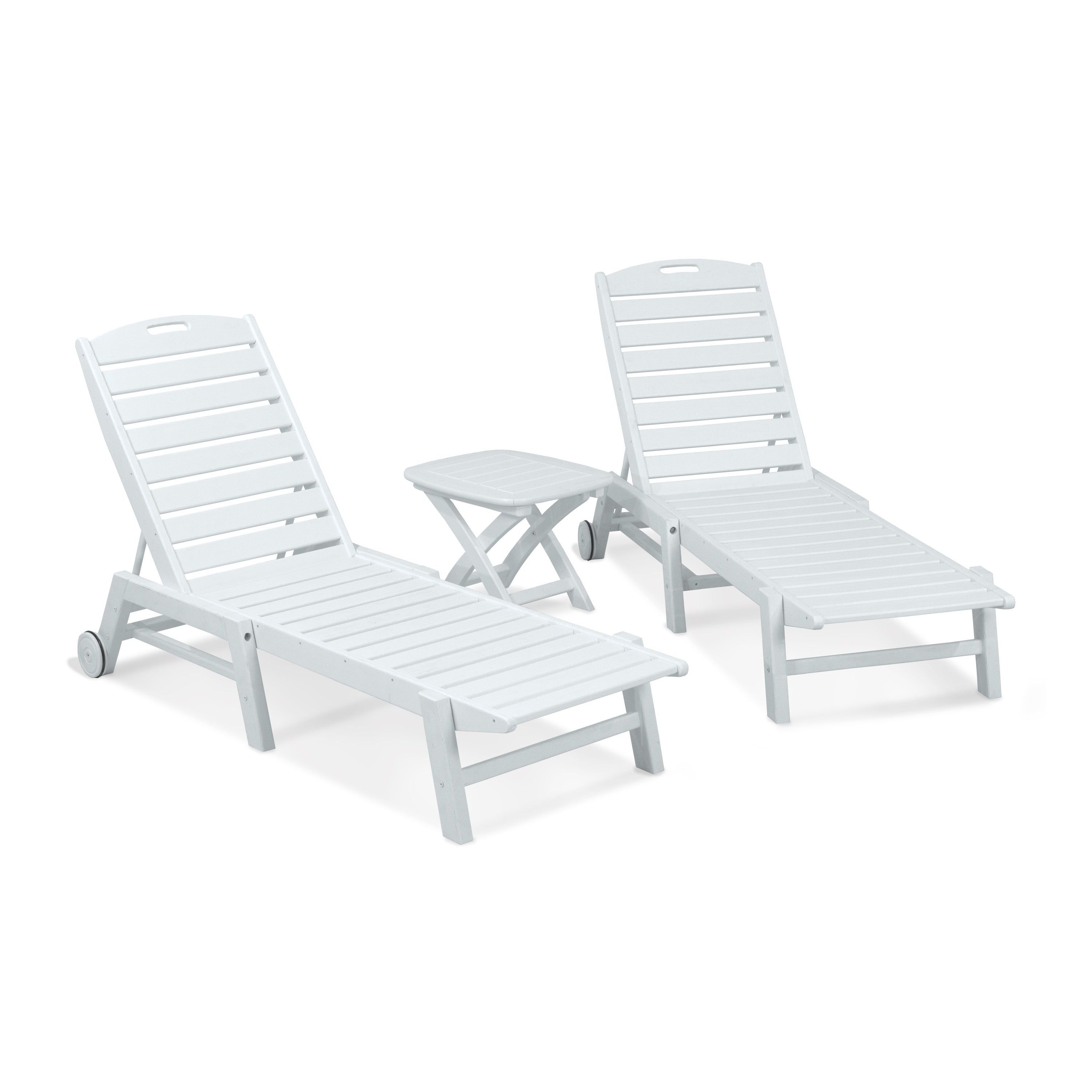 Polywood® Nautical 3 Piece Outdoor Chaise Lounge Set With Table With Fashionable Nautical 3 Piece Outdoor Chaise Lounge Sets With Wheels And Table (Photo 6 of 25)