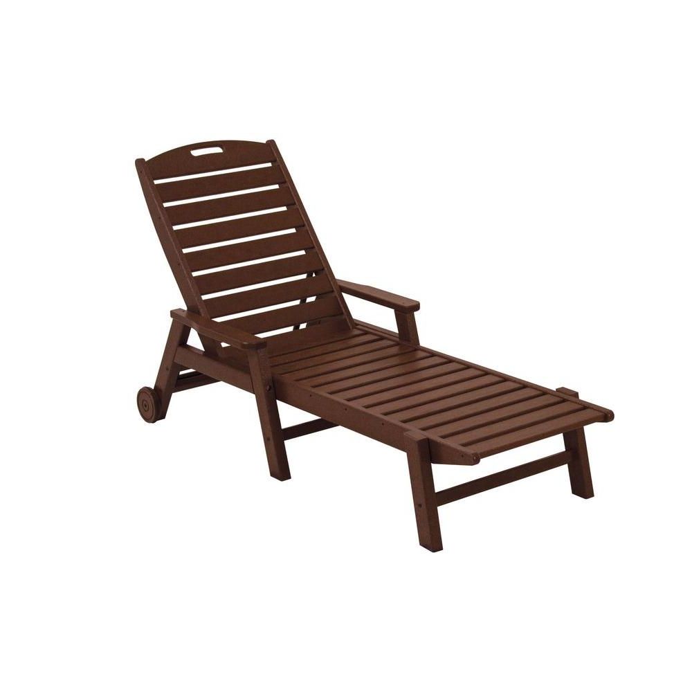 Polywood Nautical Mahogany Wheeled Plastic Outdoor Patio Chaise Lounge Regarding Newest Cart Wheel Adjustable Chaise Lounge Chairs (View 23 of 25)