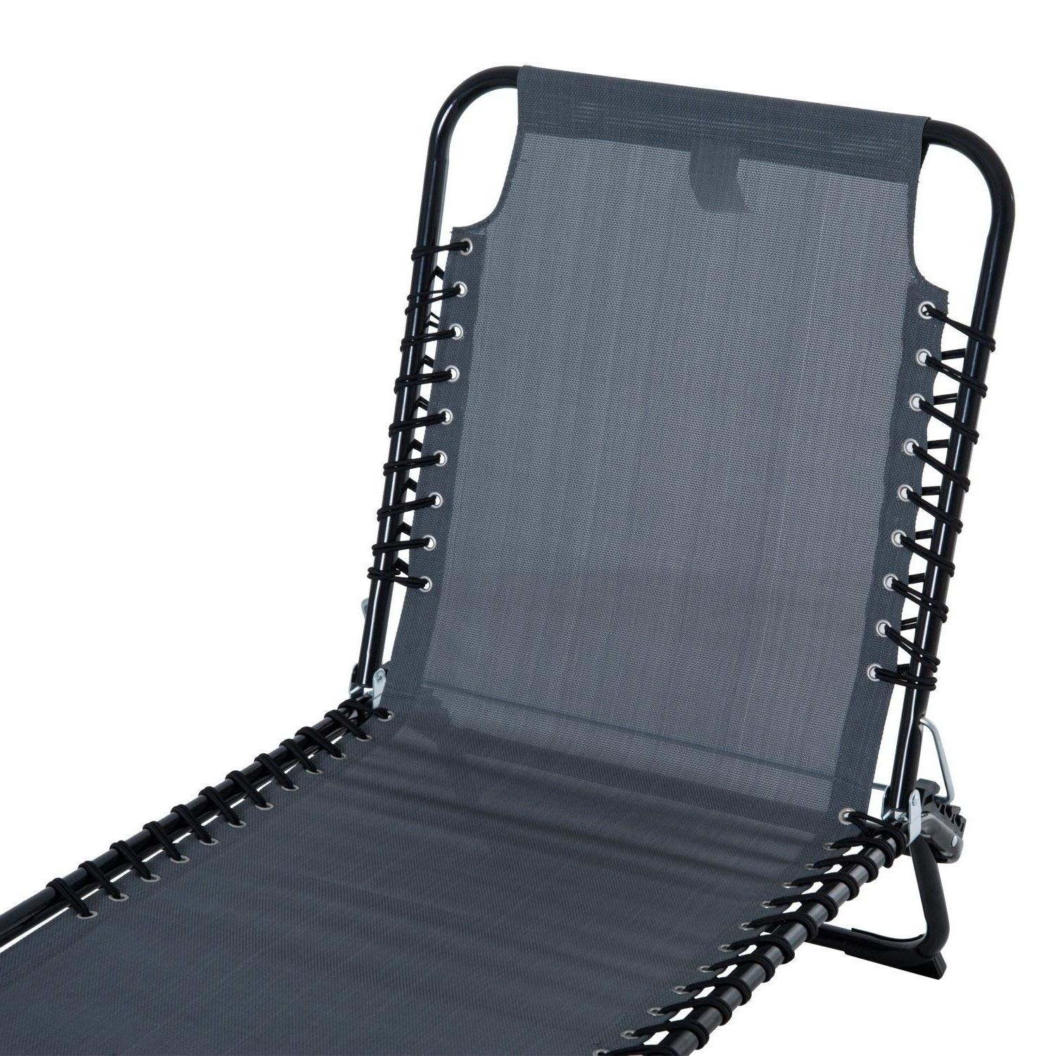 Popular Outsunny 3 Position Portable Reclining Beach Chaise Lounge Folding Chair  Outdoor Patio – Grey Inside 3 Position Portable Folding Reclining Beach Chaise Lounges (View 6 of 25)