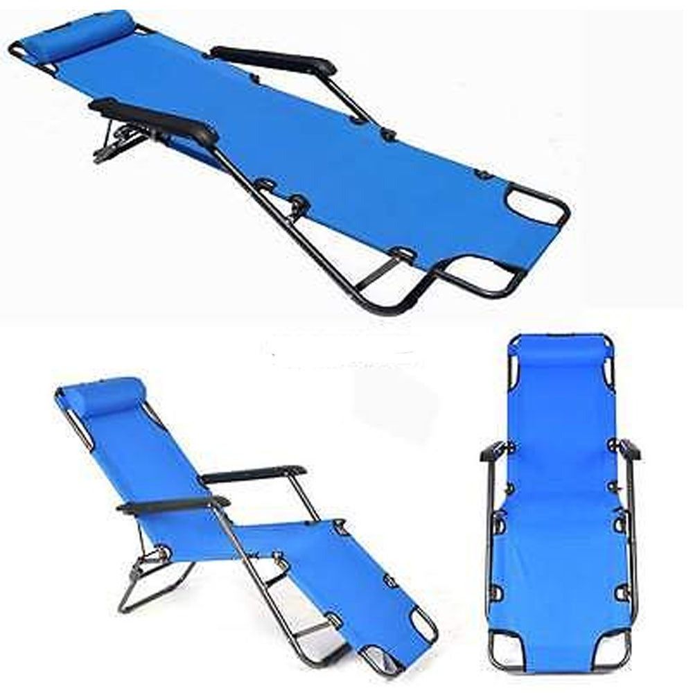 Portable Blue Steel Dual Purposes Extendable Folding Reclining Chair Regarding Latest Portable Extendable Folding Reclining Chairs (View 1 of 25)