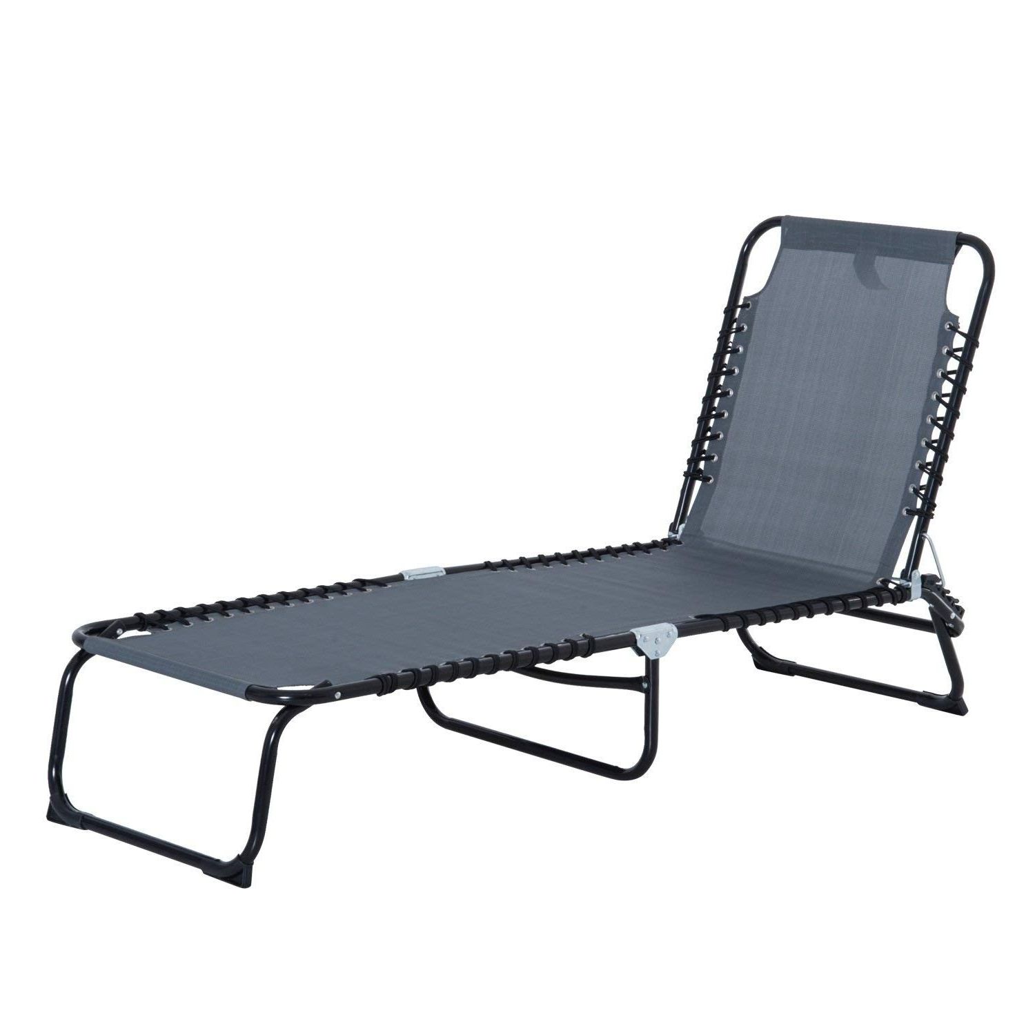 Portable Extendable Folding Reclining Chairs Within 2020 Outsunny 3 Position Portable Reclining Beach Chaise Lounge Folding Chair  Outdoor Patio – Grey (View 12 of 25)