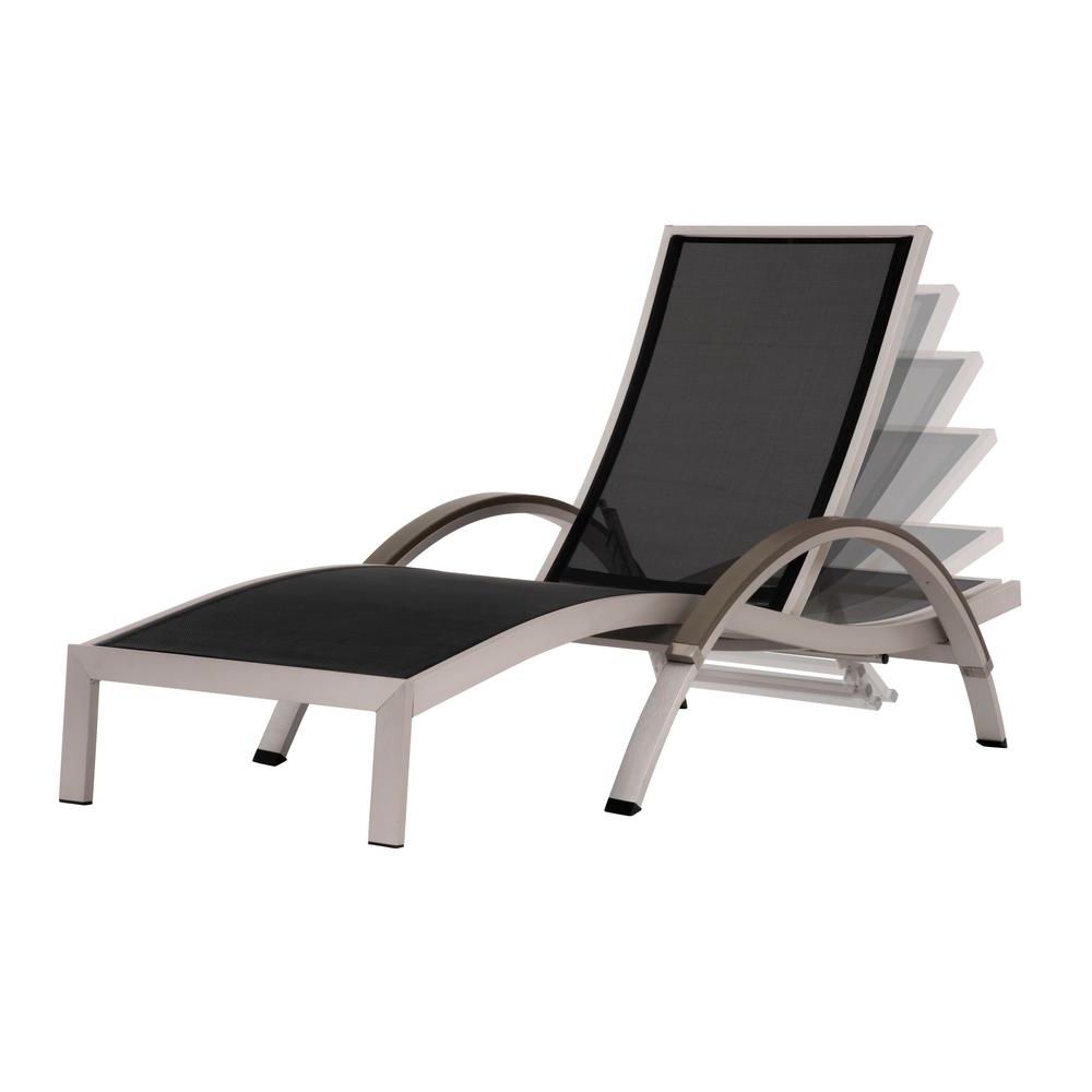 Preferred Black Sling Fabric Adjustable Chaise Lounges Inside Vivere Aluminum Outdoor Chaise Lounge In Black Sling (View 24 of 25)
