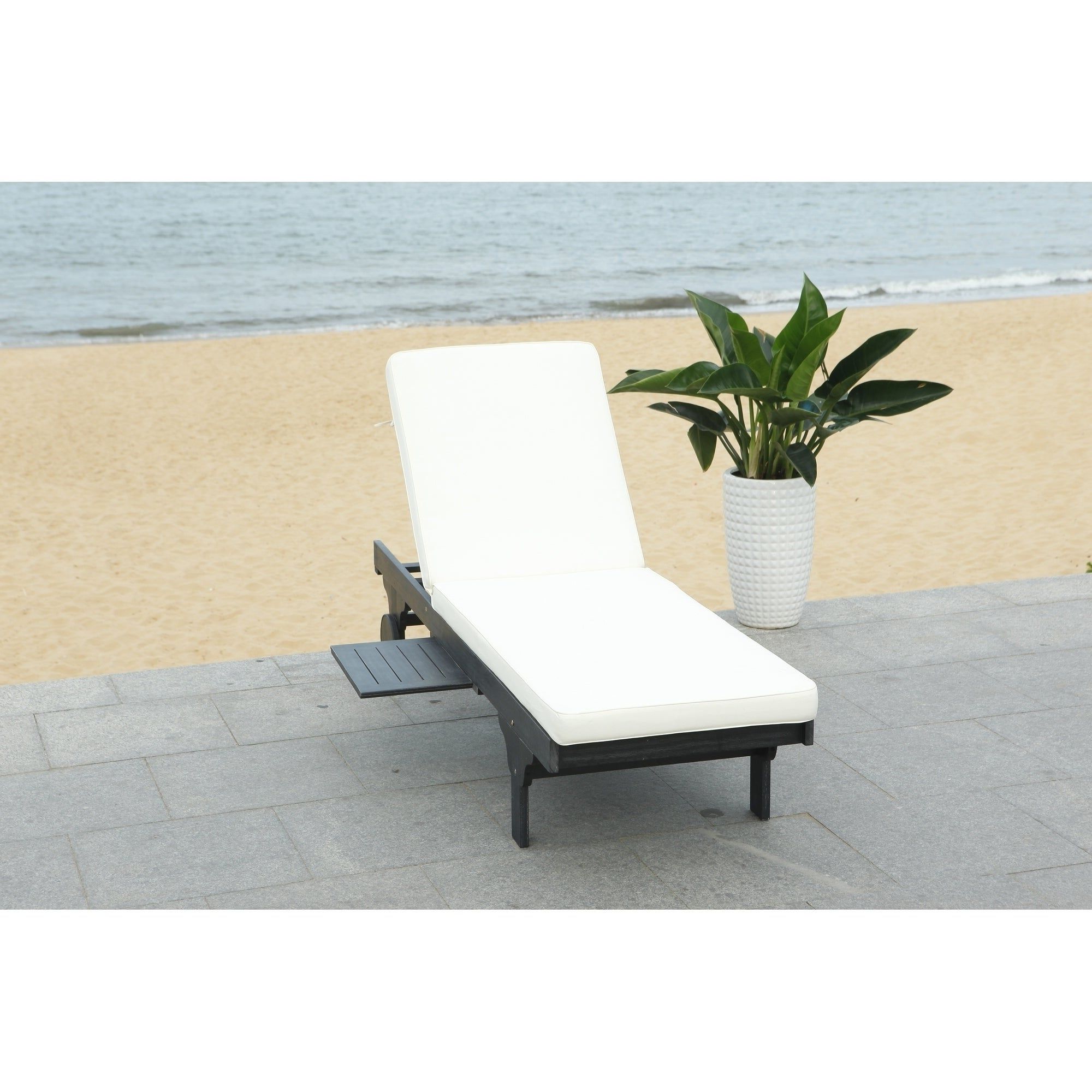 Preferred Cart Wheel Adjustable Chaise Lounge Chairs Within Safavieh Outdoor Living Newport Black/ White Cart Wheel Adjustable Chaise  Lounge Chair – 27.6" X 78.7" X  (View 4 of 25)