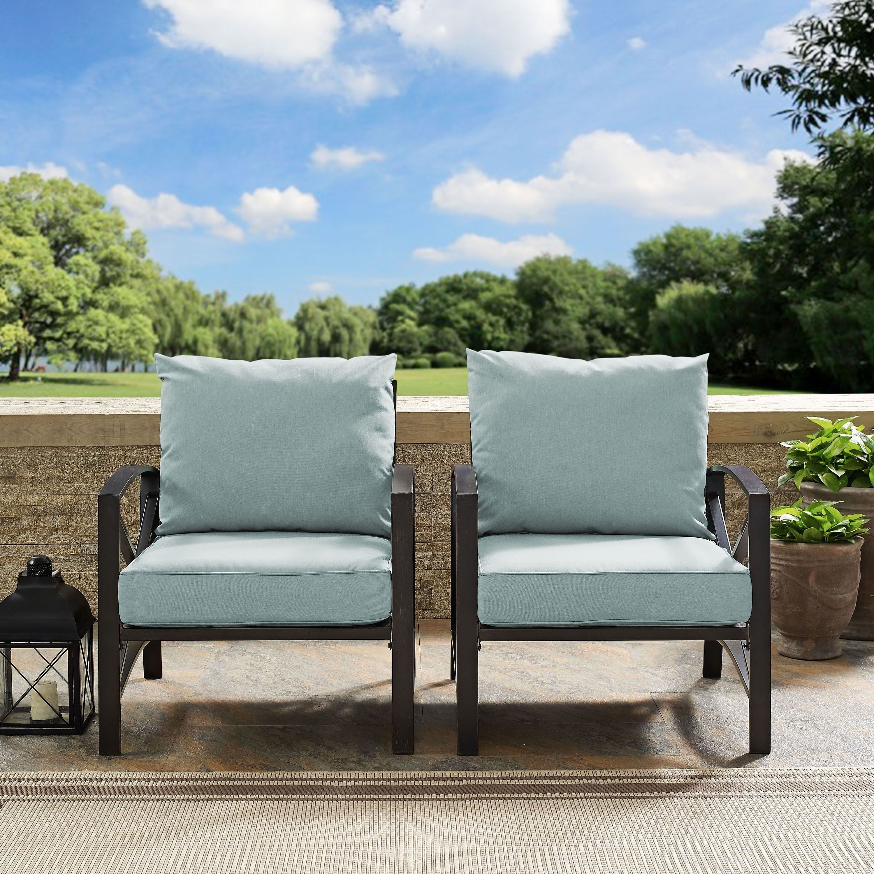 Preferred Crosley Kaplan 2 Pc Outdoor Seating Set With Mist Cushion With Regard To Chaise Lounge Chairs In Bronze With Mist Cushions (View 11 of 25)