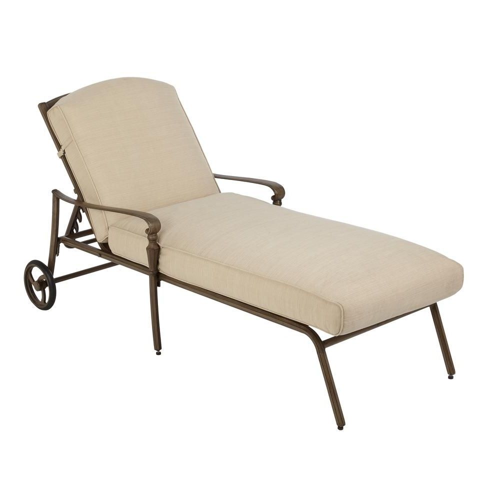 Preferred Hampton Bay Cavasso Metal Outdoor Chaise Lounge With Oatmeal Intended For Chaise Lounge Chairs In Bronze With Oatmeal Cushions (View 7 of 25)