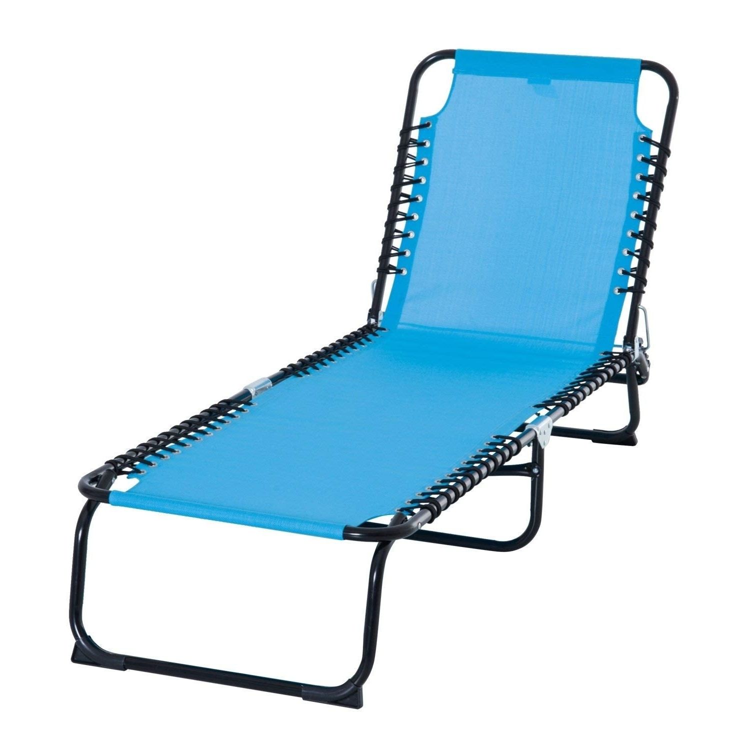 Preferred Portable Extendable Folding Reclining Chairs Inside Outsunny 3 Position Portable Reclining Beach Chaise Lounge Folding Chair  Outdoor Patio – Dark Blue (View 6 of 25)