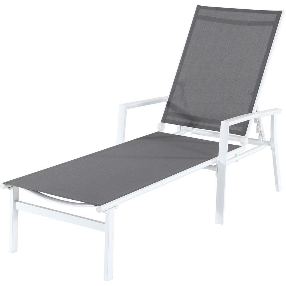 Preferred Steel Sling Fabric Outdoor Folding Chaise Lounges Within Hanover Naples White Frame Adjustable Sling Outdoor Chaise Lounge In Gray  Sling (View 20 of 25)