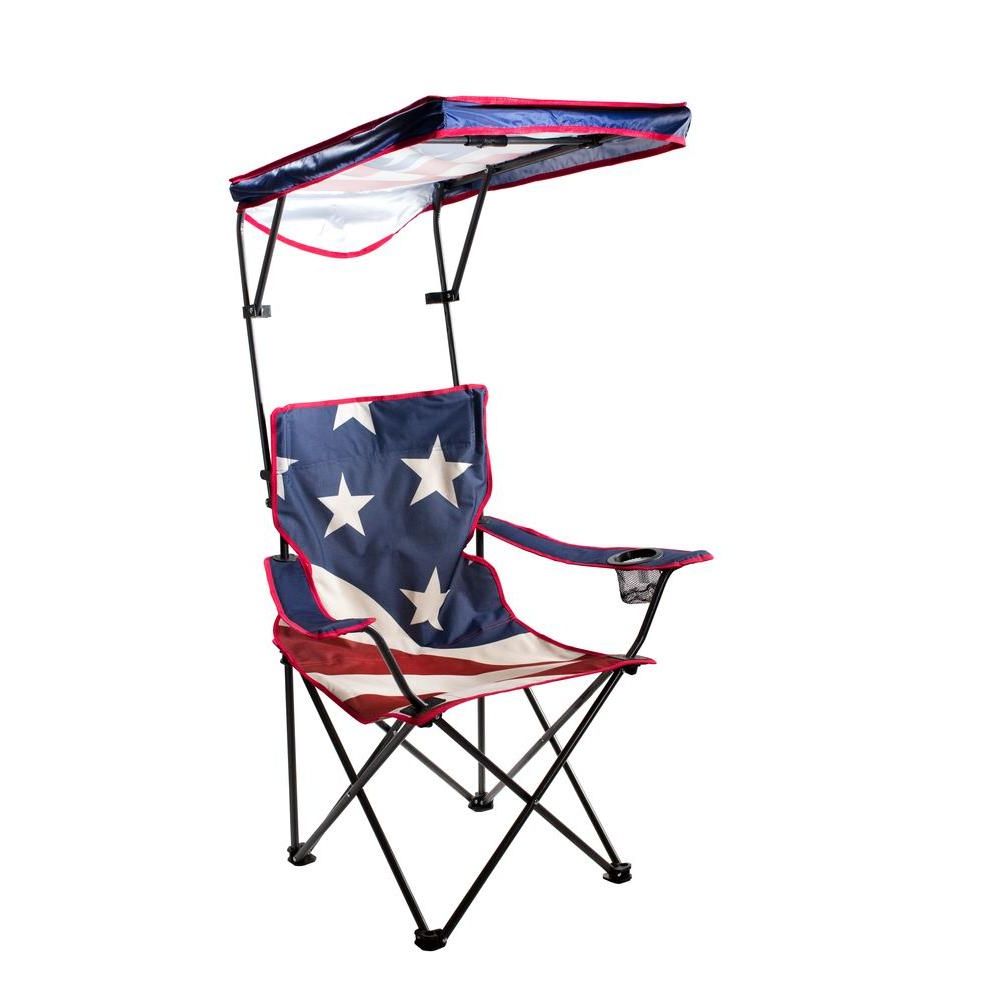 Quik Shade Us Flag Folding Camp Chair With Adjustable Sun Shade Throughout Famous Garden Oversized Chairs With Sunshade And Drink Tray (View 17 of 25)