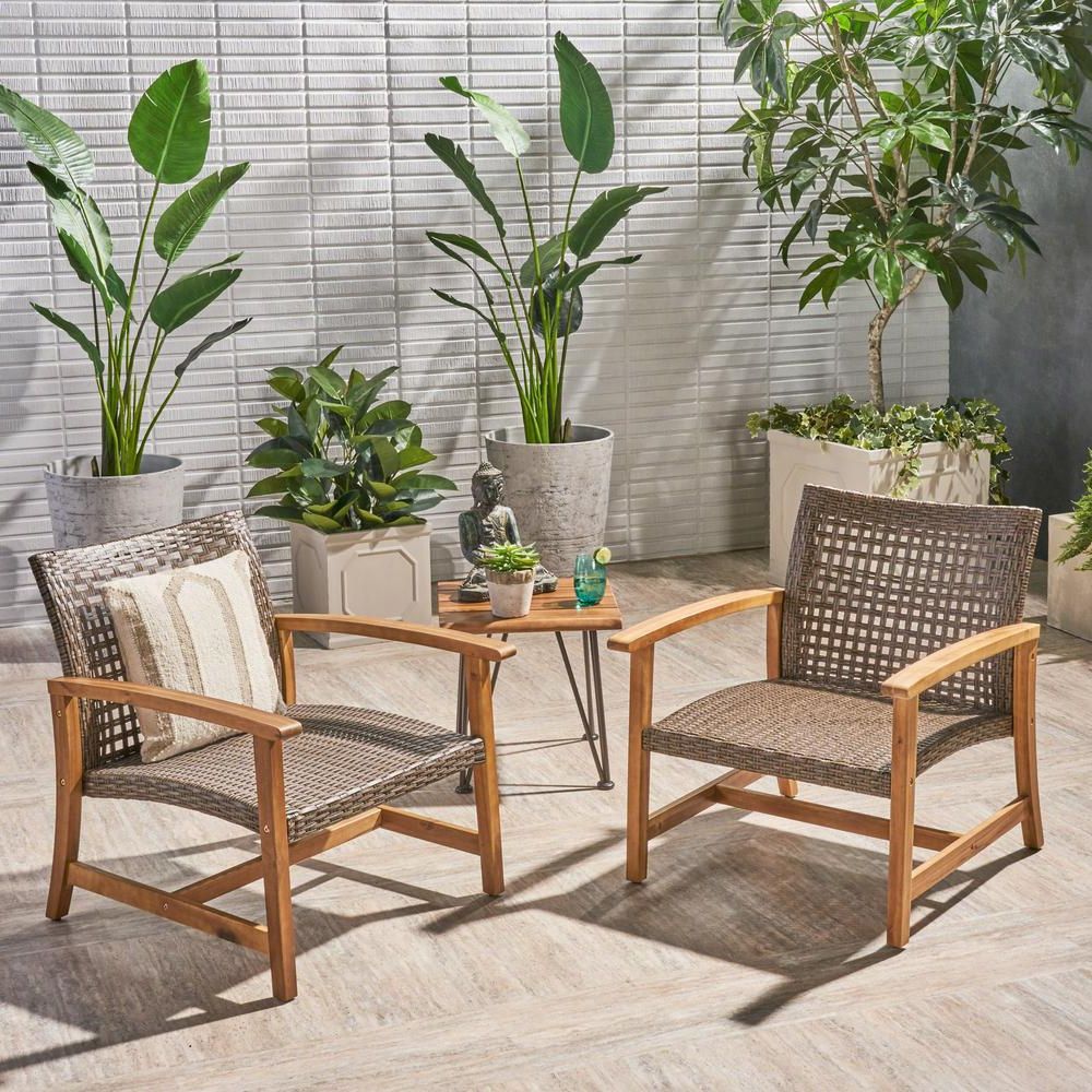 Recent Noble House Hampton Teak Brown Wood And Mixed Brown Wicker Armed Outdoor  Lounge Chair (2 Pack) With Hampton Outdoor Chaise Lounges Acacia Wood And Wicker (View 11 of 25)
