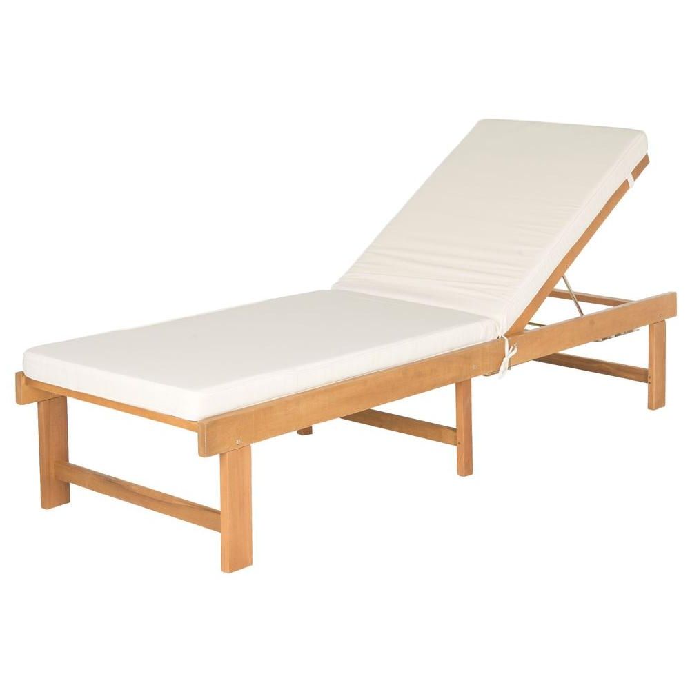 Recent Safavieh Inglewood Acacia Wood Brown 1 Piece All Weather Outdoor Patio  Chaise Lounge Chair With Beige Cushion Pertaining To Outdoor Acacia Wood Chaise Lounges With Cushion (View 17 of 25)
