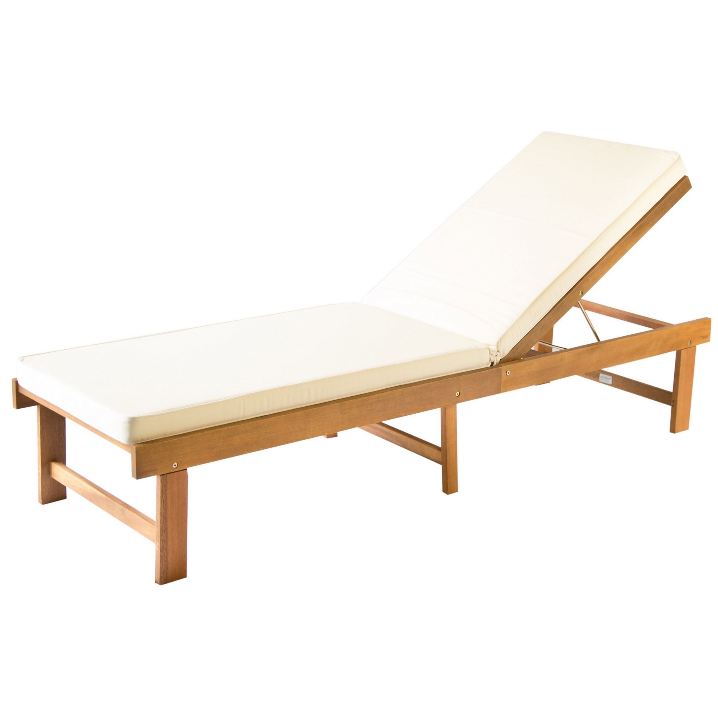 Safavieh Outdoor Living Inglewood Brown Acacia Wood Beige Cushion Lounge  Chair – 23.6" X 75.2" X  (View 21 of 25)