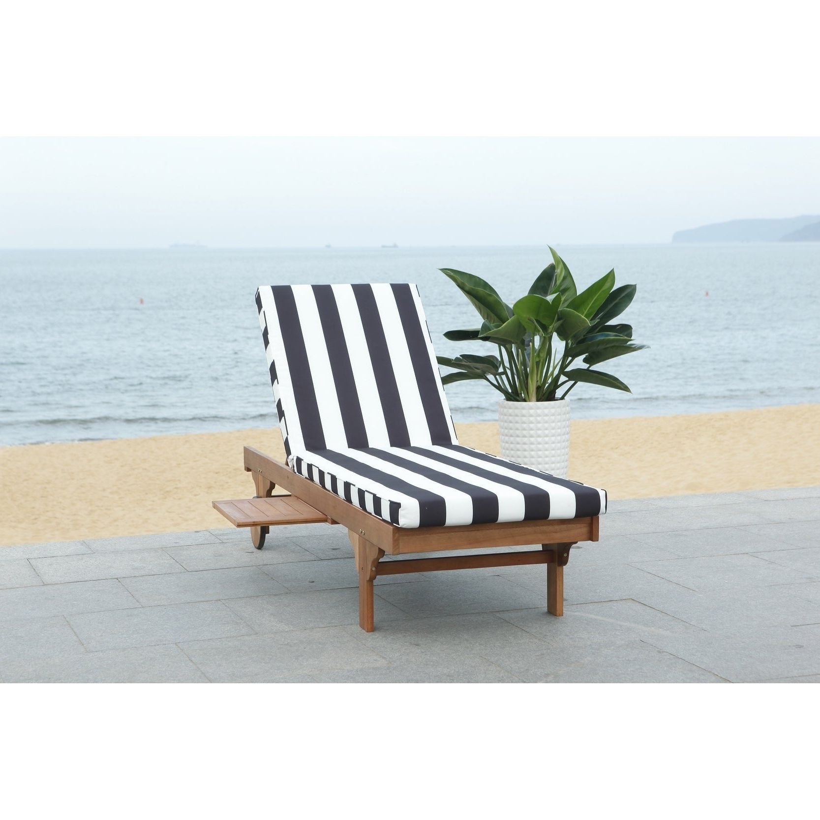 Safavieh Outdoor Living Newport Ash Black/ White Stripe Cart Wheel  Adjustable Chaise Lounge Chair – 27.6" X 78.7" X  (View 2 of 25)