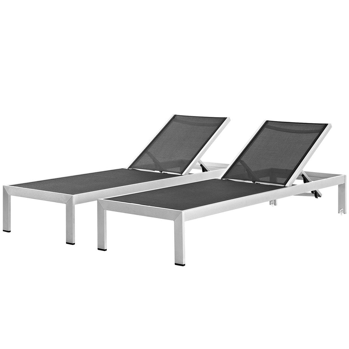 Shore Aluminum Outdoor Chaises Pertaining To 2020 Shore Set Of 2 Outdoor Patio Aluminum Chaise Silver Blackmodern Living (View 14 of 25)
