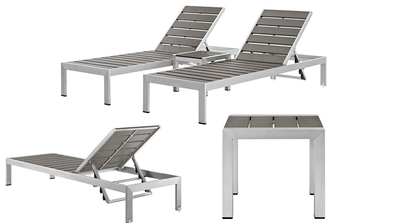 Shore Alumunium Outdoor 3 Piece Chaise Lounger Sets With Most Recently Released Outdoor Aluminum Chaise Lounger Set Patio Aluminum Lounger (View 13 of 25)