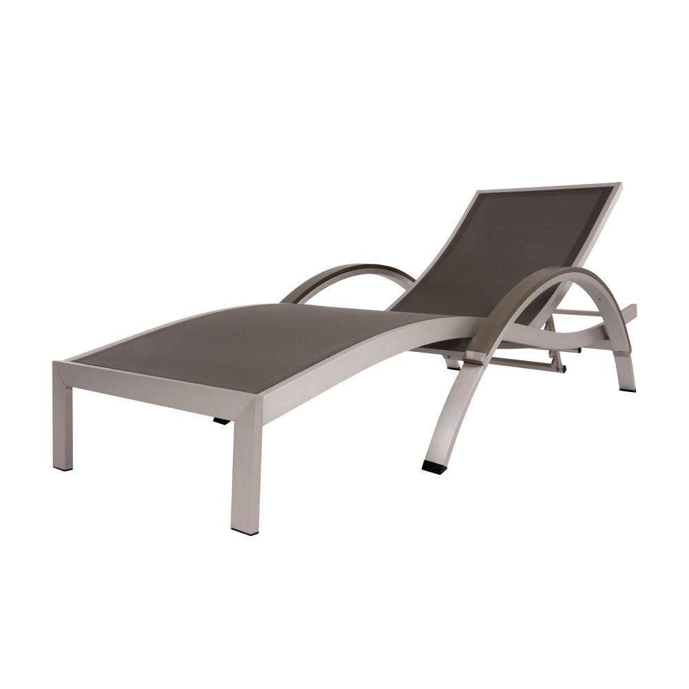 Sling Patio Chaise Lounges Regarding Most Current Vivere Brushed Aluminum Sling Outdoor Chaise Lounge In Gray (View 10 of 25)