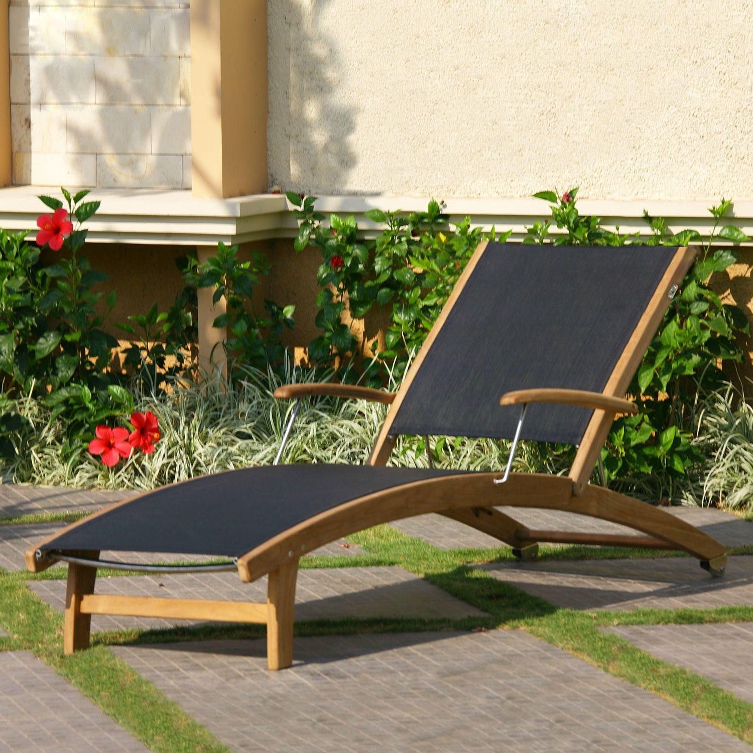 Sling Patio Chaise Lounges Throughout Famous Rivera Teak Sling Lounge Chair – Outdoor Chaise Lounges (View 16 of 25)
