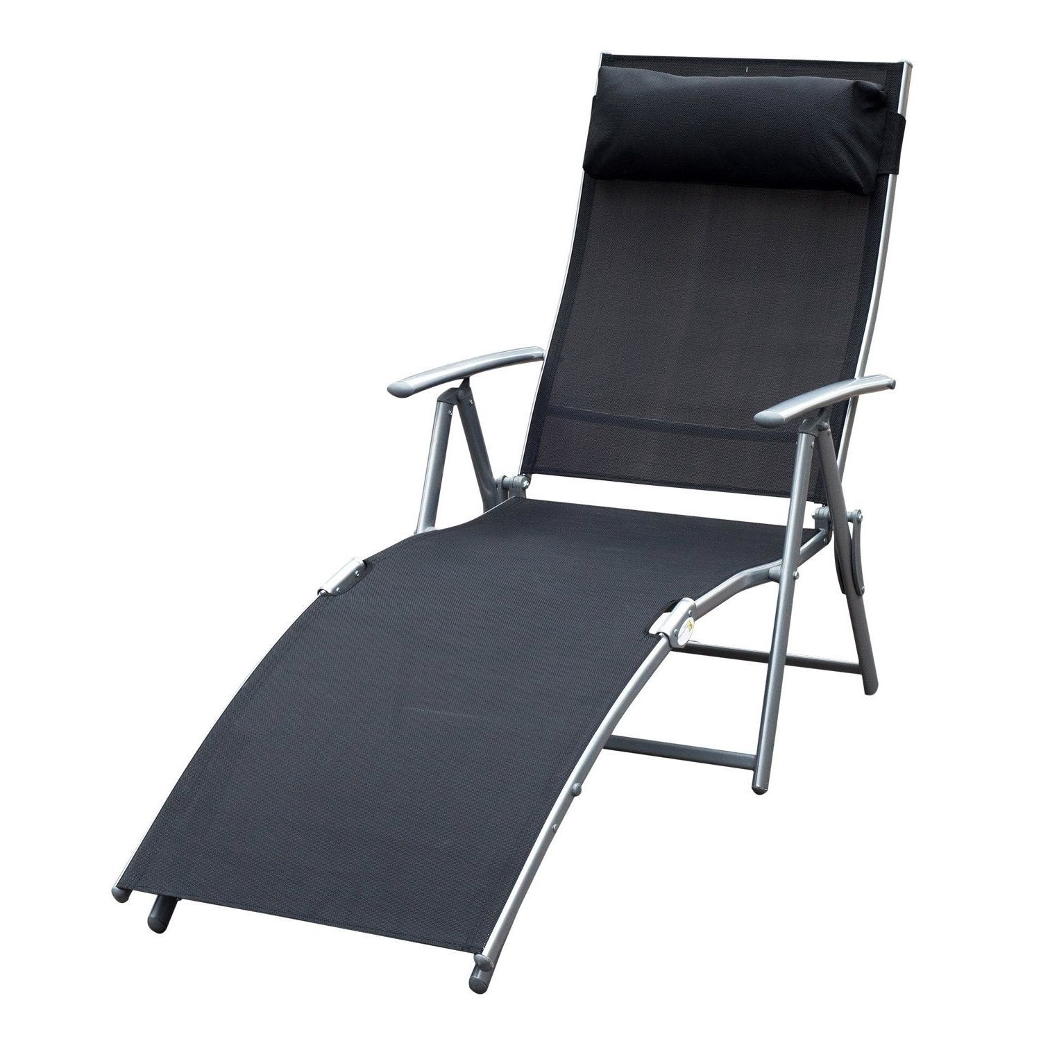 Steel Sling Fabric Outdoor Folding Chaise Lounges In Well Known Outsunny Steel Sling Fabric Outdoor Folding Chaise Lounge Chair Recliner –  Black (View 5 of 25)