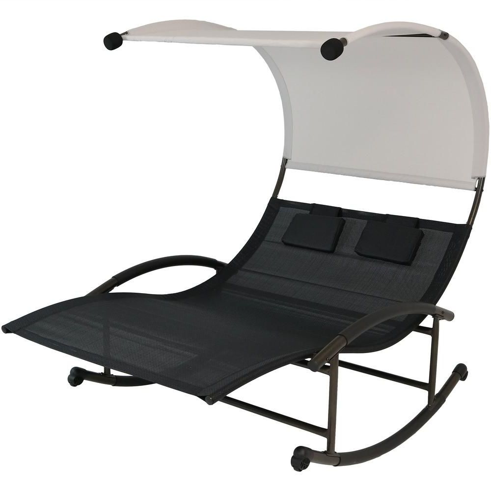 Sunnydaze Decor Sling Double Outdoor Rocking Chaise Lounge Pertaining To Newest Outdoor Rocking Loungers (View 10 of 25)
