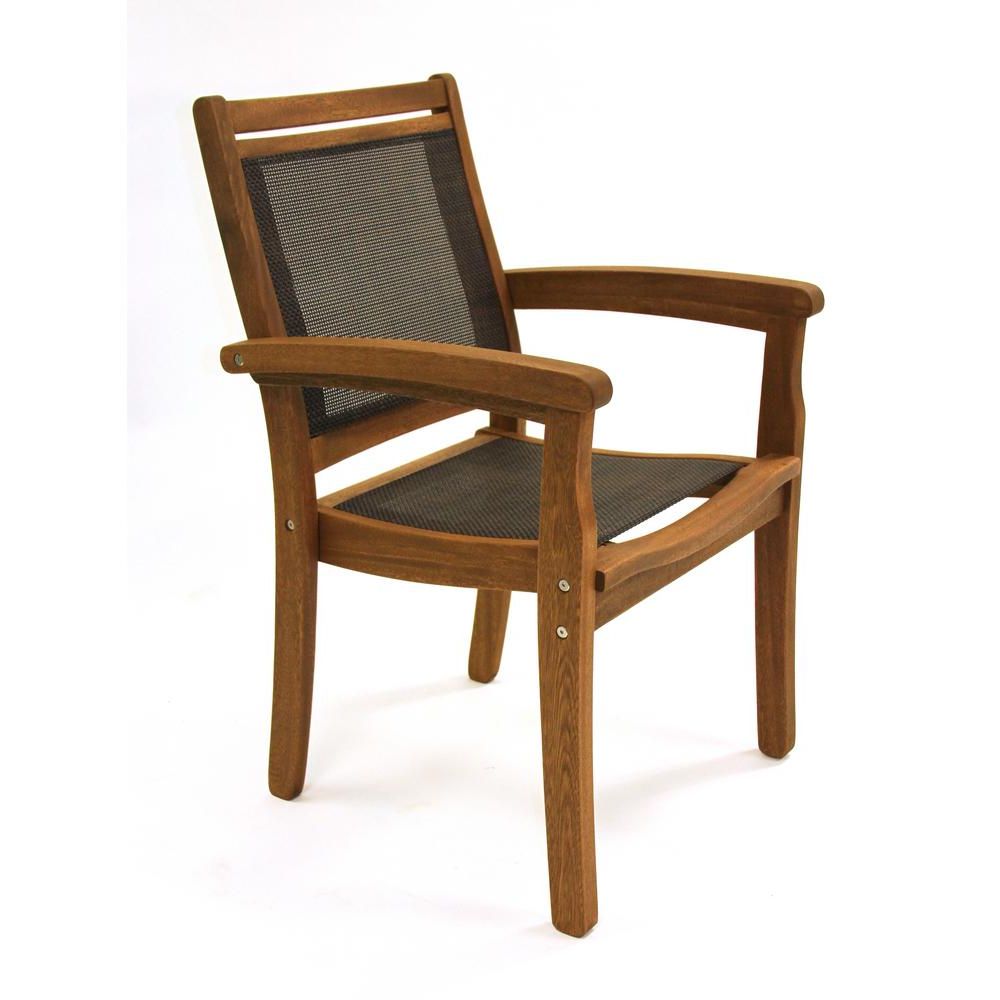 Trendy Outdoor Interiors Stackable Eucalyptus And Sling Outdoor Dining Chair With Regard To Outdoor Wood Sling Chairs (View 14 of 25)