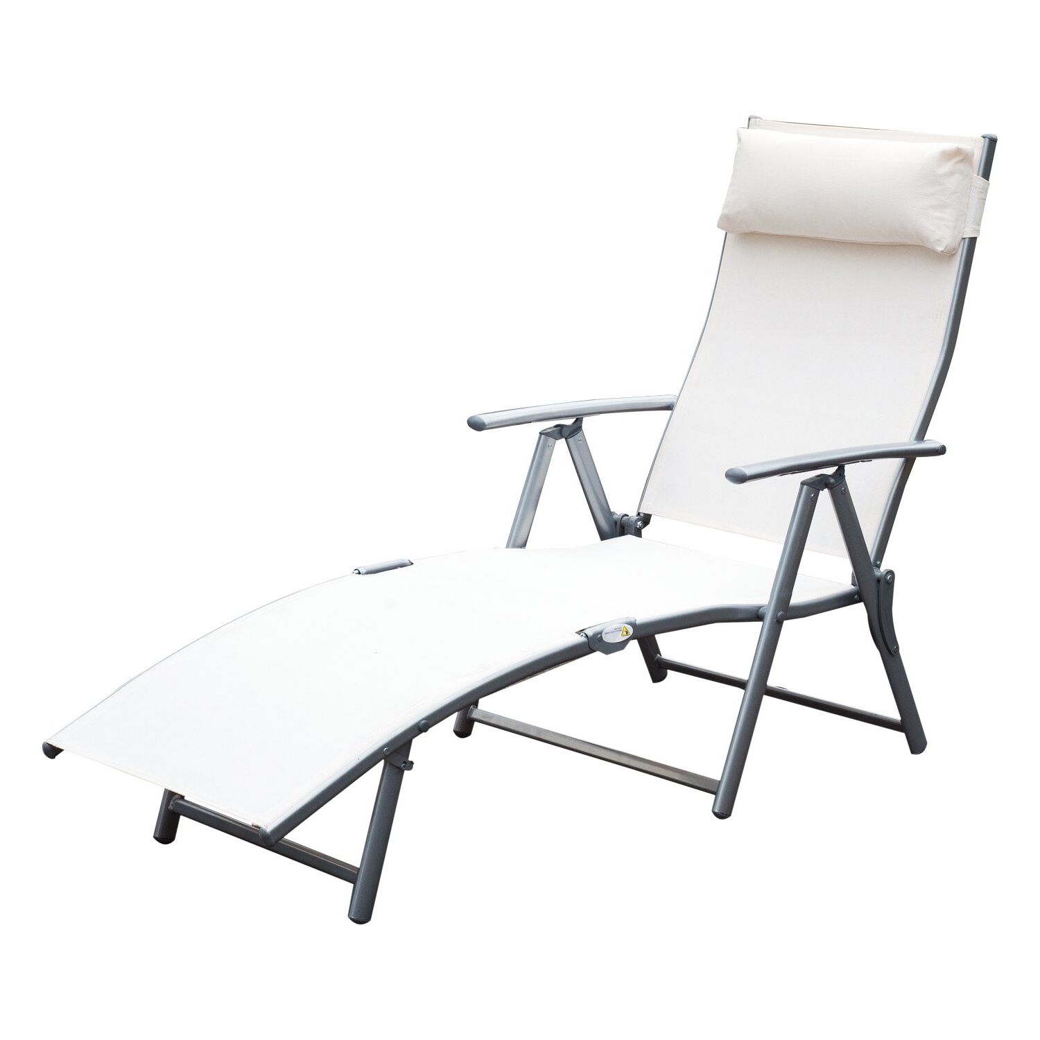 Trendy Reclining Sling Lounge Chairs Intended For Outsunny Sling Fabric Patio Reclining Chaise Lounge Chair Folding 5  Position Adjustable Outdoor Deck With Cushion – Cream White (View 2 of 25)