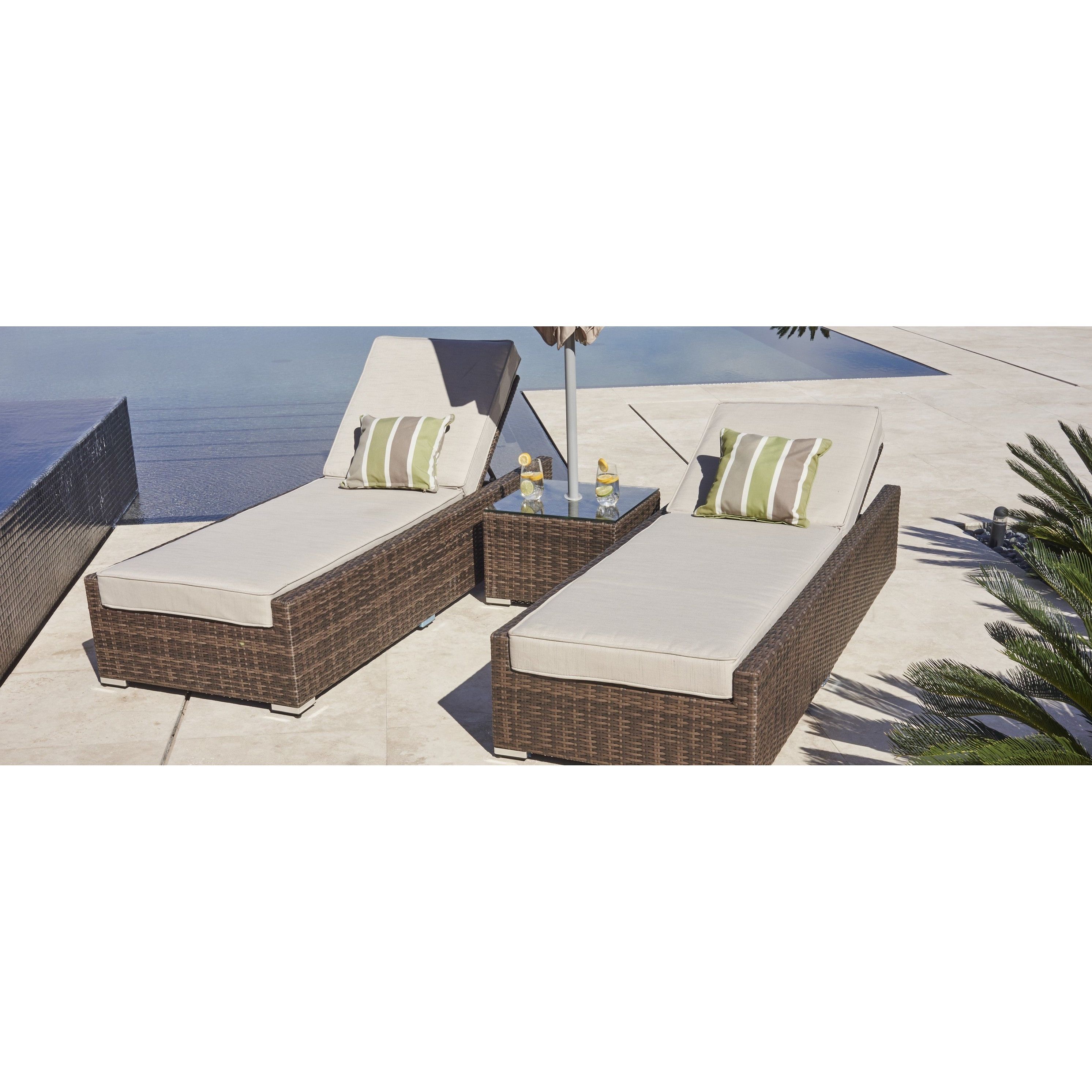 Vida Brown Wicker Outdoor Patio Chaise Lounger Chairs And Side Table (set  Of 3) Within Best And Newest Outdoor 3 Piece Chaise Lounger Sets With Table (View 11 of 25)