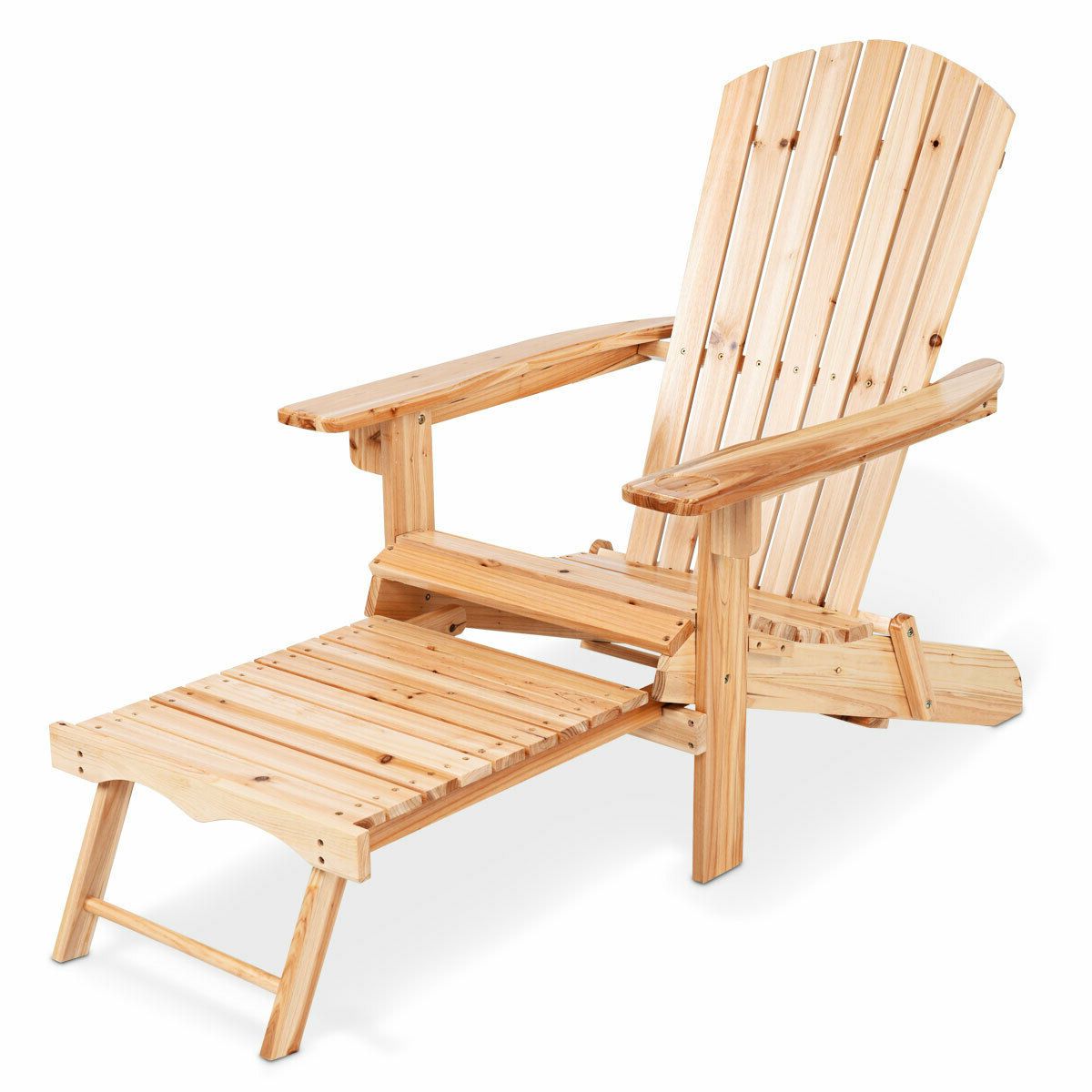 Well Known Adirondack Chairs With Footrest With Gymax Wood Adirondack Chair W/footrest Stool Ottoman Foldable Patio Deck  Outdoor (View 6 of 25)
