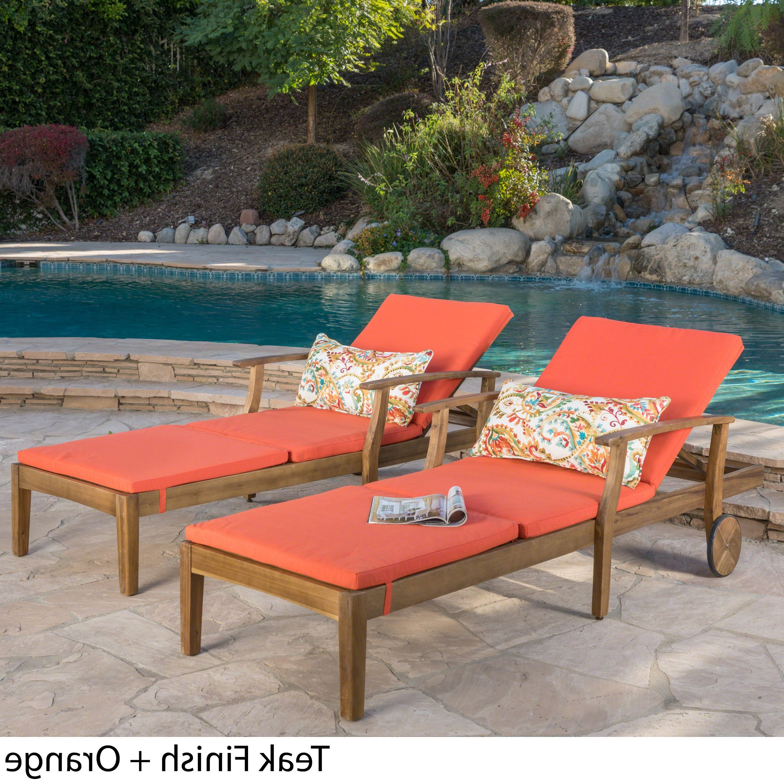 Well Known Christopher Knight Home Perla Outdoor Acacia Wood Chaise Lounge With  Cushion (set Of 2) By With Outdoor Acacia Wood Chaise Lounges And Cushion Sets (View 6 of 25)