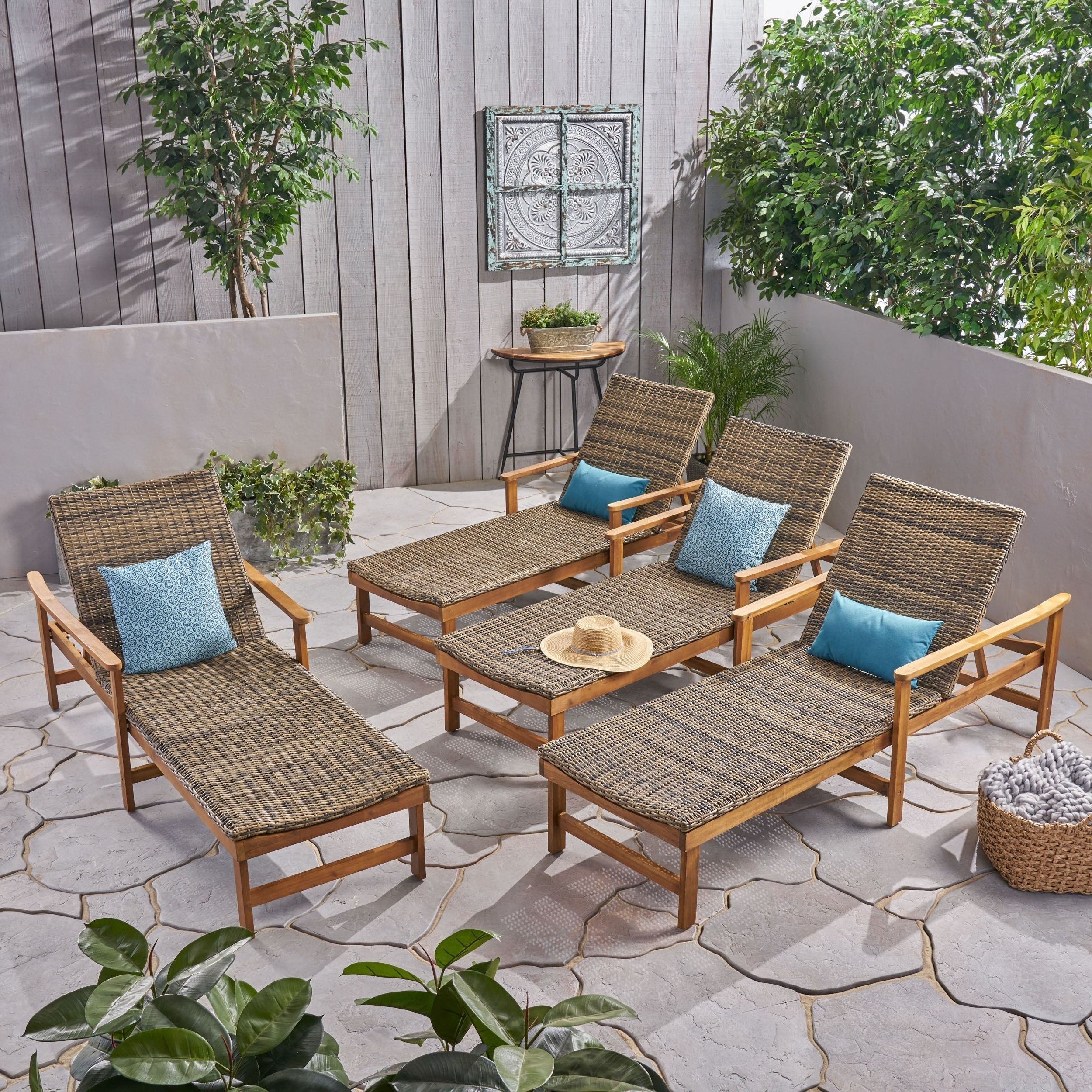 Well Known Hampton Outdoor Chaise Lounges Acacia Wood And Wicker Inside Hampton Outdoor Acacia Wood And Wicker Chaise Lounges(set Of 4) Christopher Knight Home (View 4 of 25)
