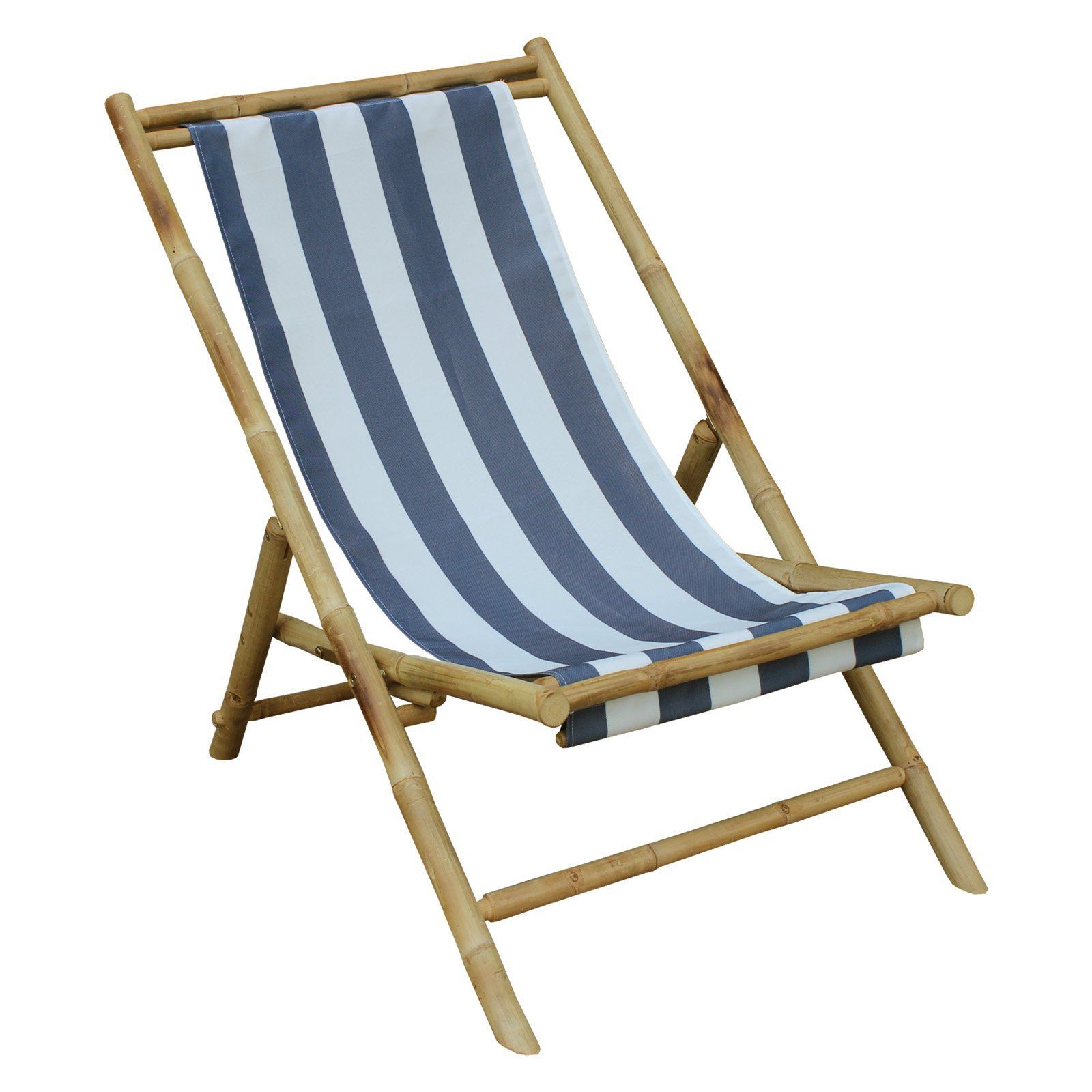Well Liked Outdoor Statra Folding Bamboo Canvas Relax Sling Chair Blue Within Reclining Sling Lounge Chairs (View 8 of 25)