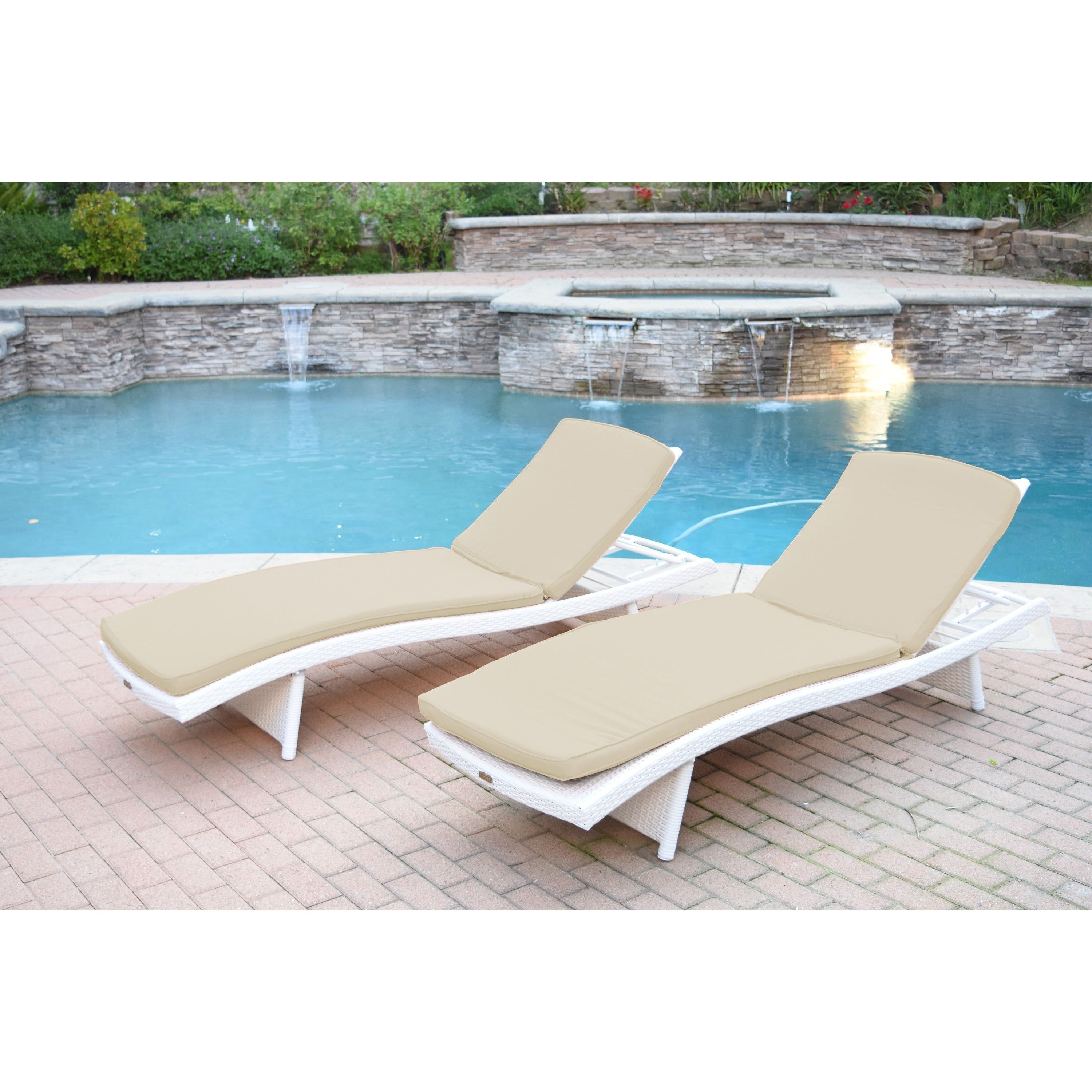White Wicker Adjustable Chaise Lounger With Cushions (set Of 2) Intended For Most Popular Wicker Adjustable Chaise Loungers With Cushion (View 5 of 25)