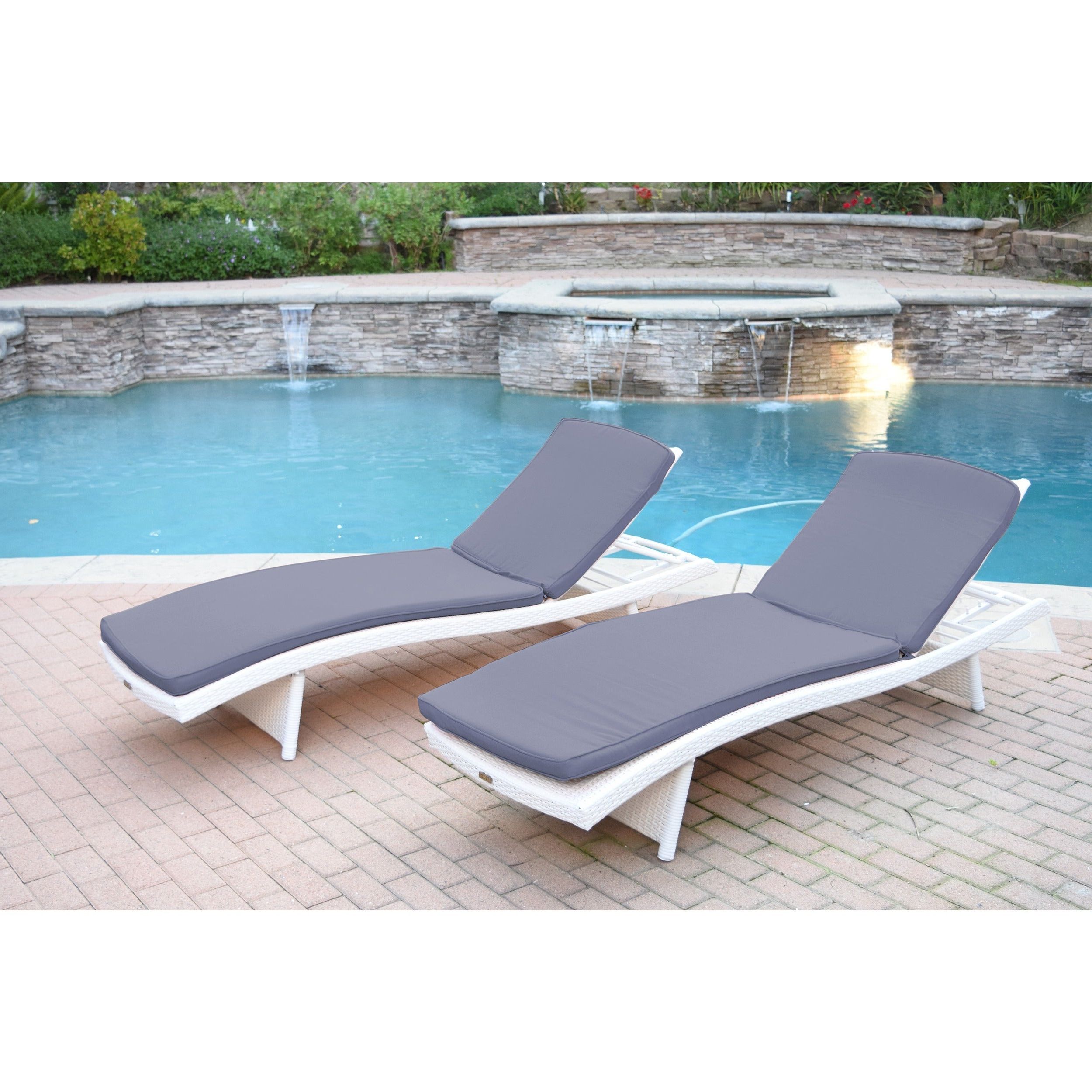 Wicker Adjustable Chaise Loungers With Cushion Regarding Most Current White Wicker Adjustable Chaise Lounger With Cushions (set Of 2) (View 15 of 25)