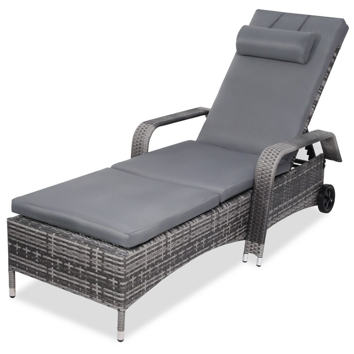 Wicker Chaise Lounge Chair Adjustable Outdoor Patio Furniture Reclining  Wheels Regarding Most Recent Cart Wheel Adjustable Chaise Lounge Chairs (View 7 of 25)