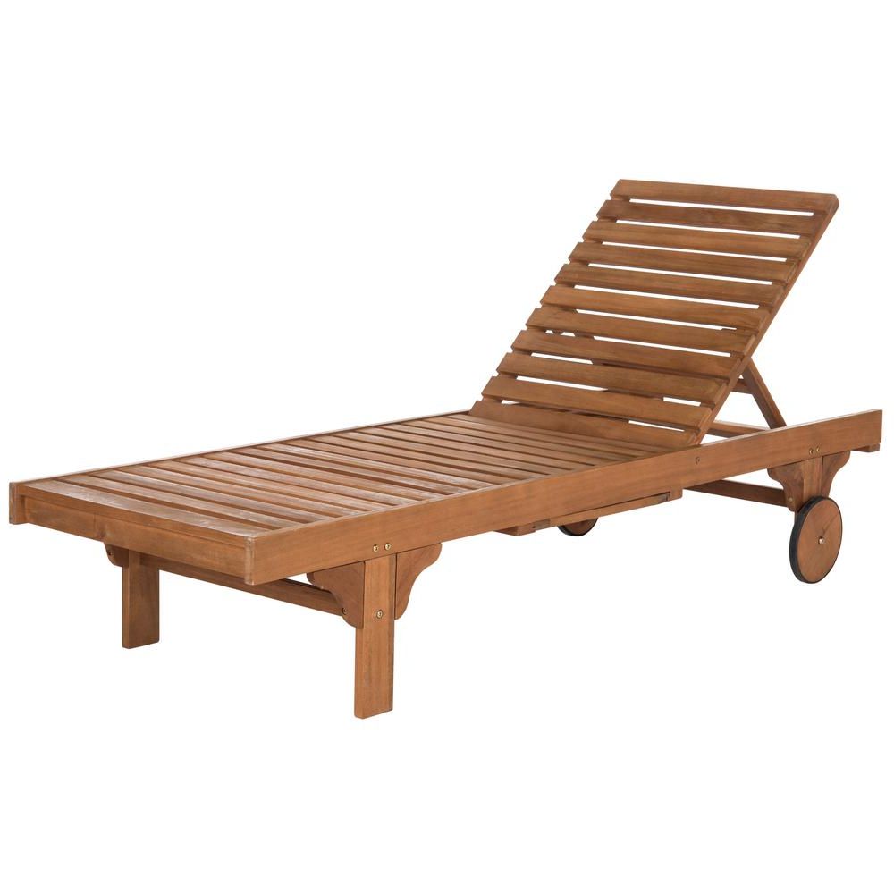 Widely Used Oudoor Modern Acacia Wood Chaise Lounges With Cushion Pertaining To Safavieh Newport Natural Brown Adjustable Wood Outdoor Lounge Chair With  Navy Cushion (View 11 of 25)