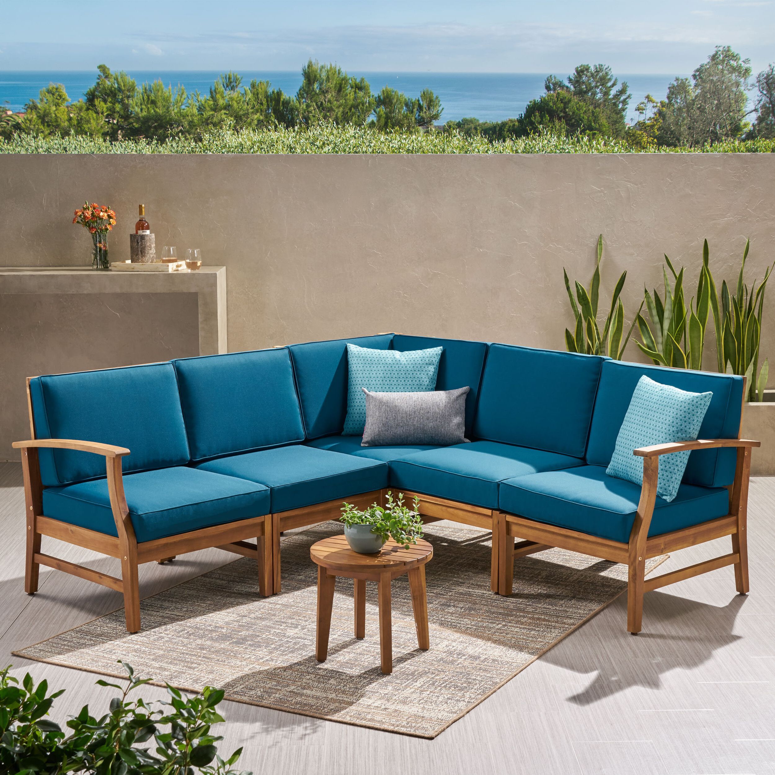 Antonia Teak Patio Sectional With Cushions With Regard To Most Recent Catalina Outdoor Right Arm Sectional Pieces With Cushions (View 13 of 25)