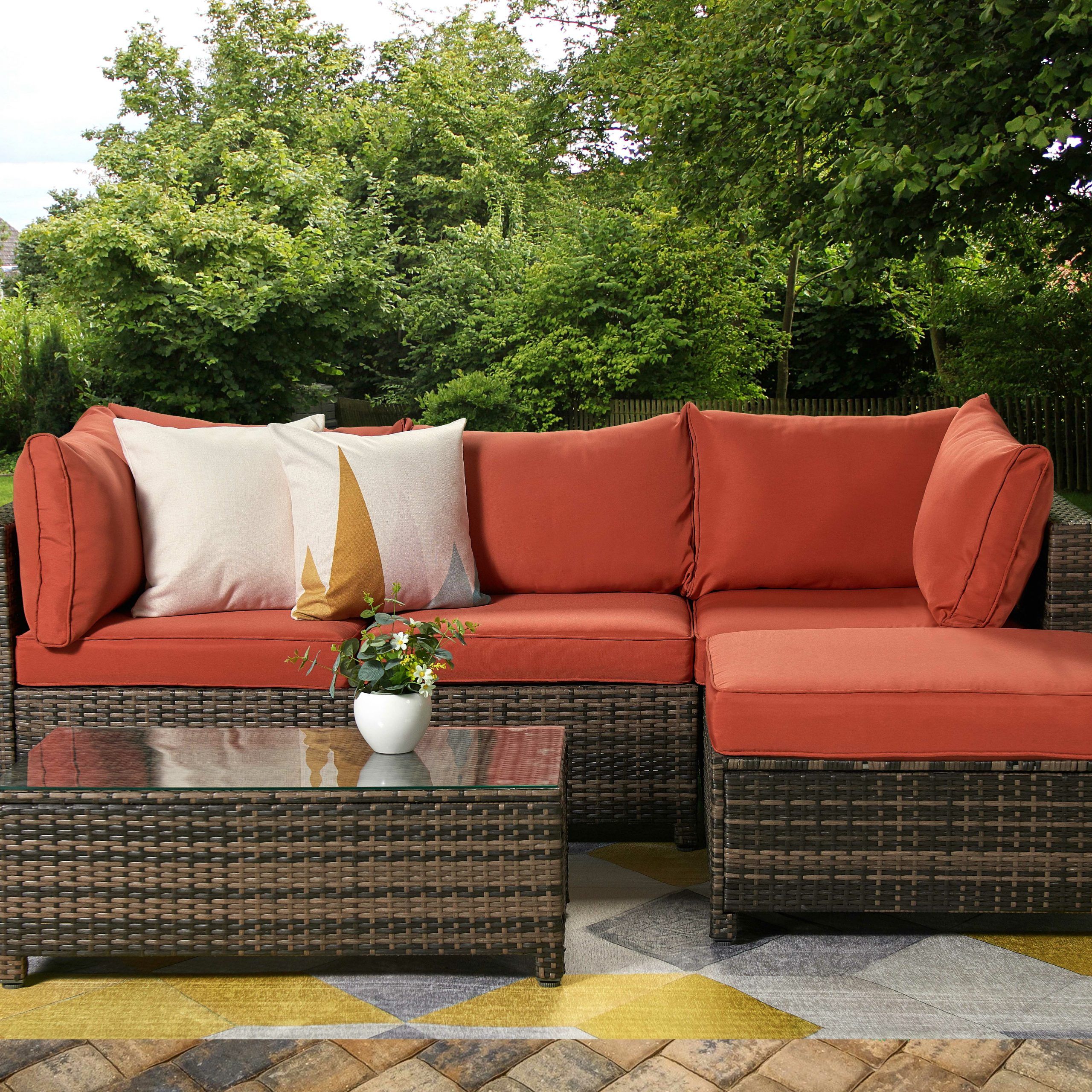 Lobdell Patio Sofas With Cushions For 2019 Roni Patio Sectional With Cushions (View 12 of 25)