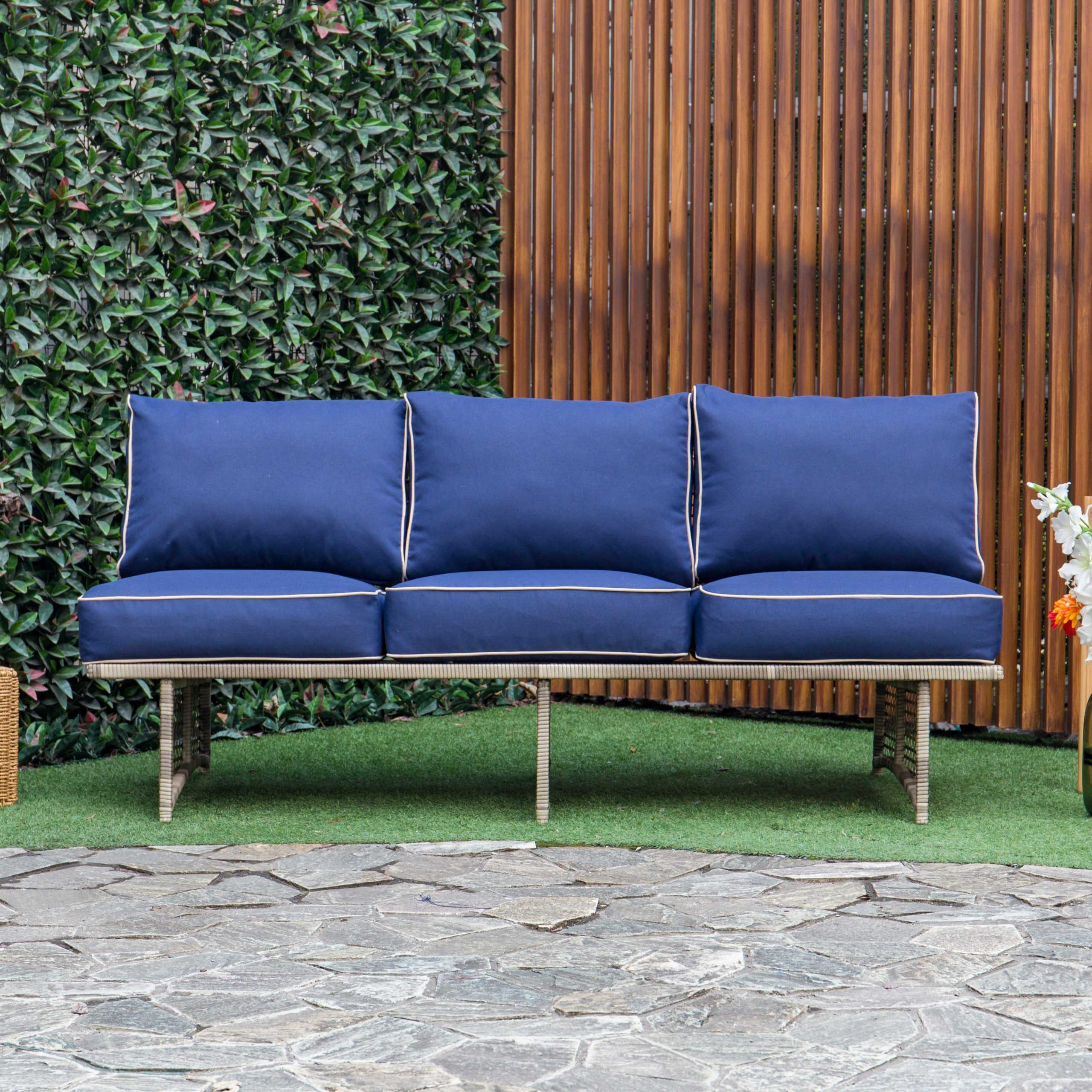 Lobdell Patio Sofas With Cushions Inside Most Recent Dakota Outdoor Rattan Patio Sofa With Cushions (View 6 of 25)