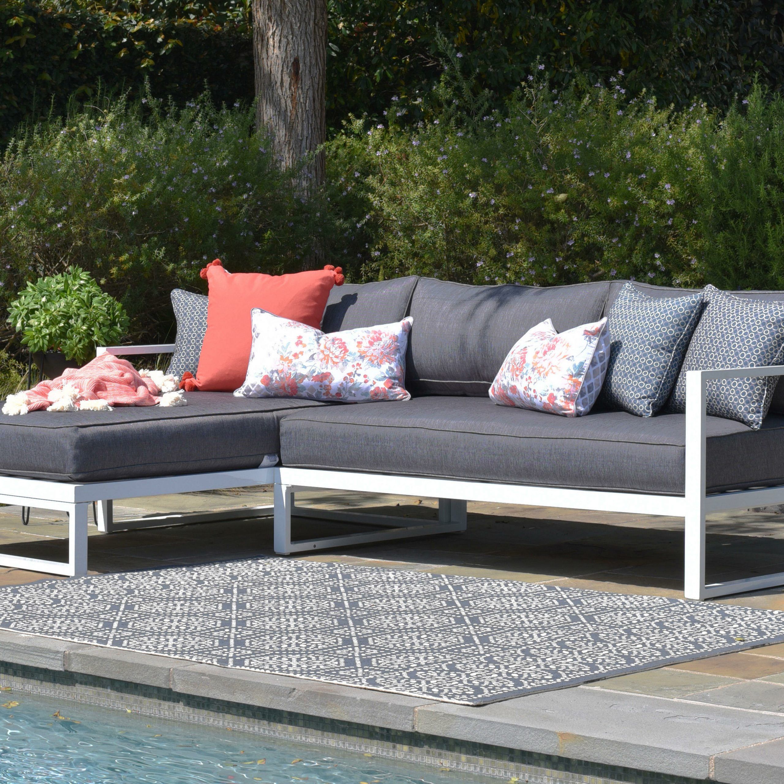 Lobdell Patio Sofas With Cushions Regarding 2020 Paloma Sectional With Cushions (View 21 of 25)