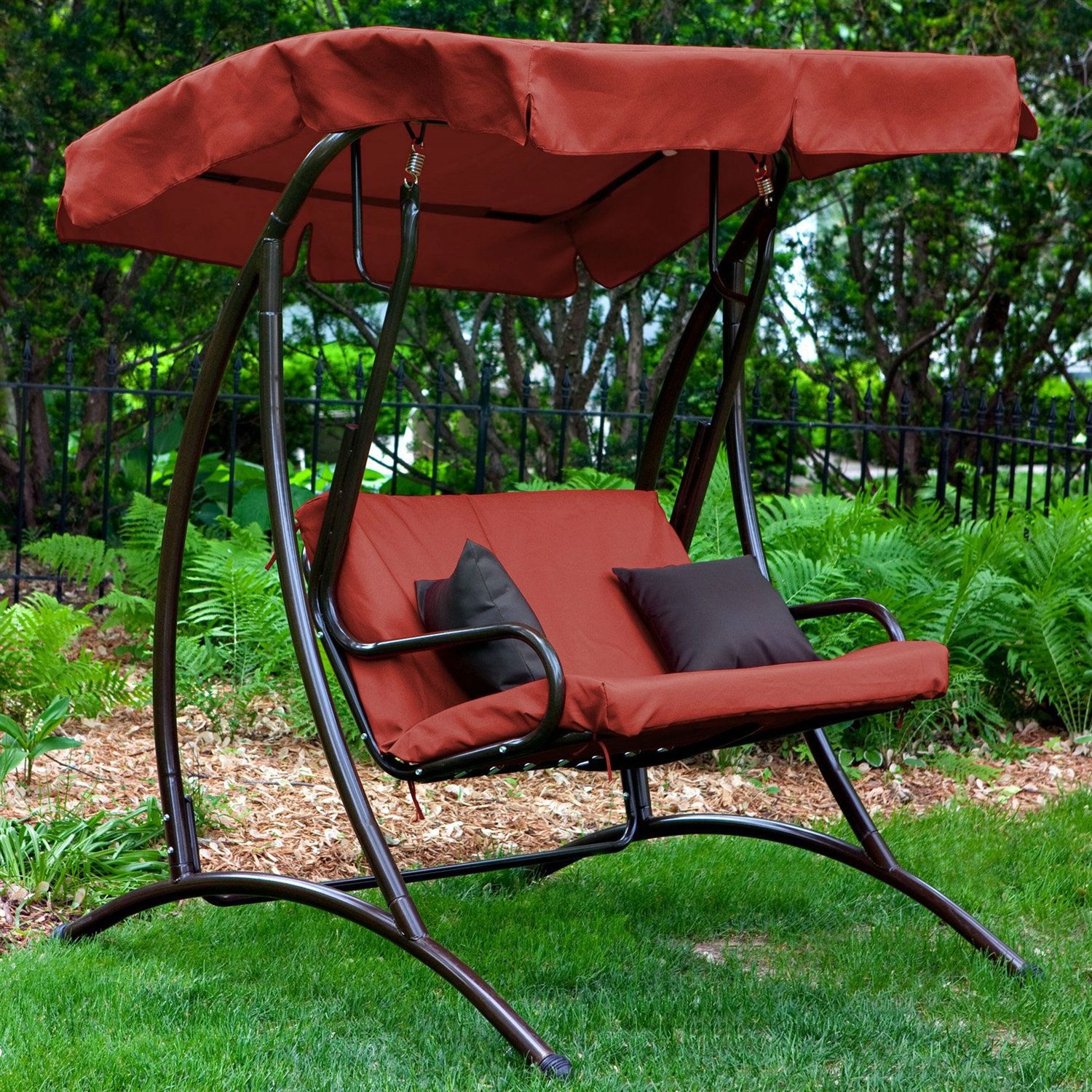 2 Seat Outdoor Porch Swing With Canopy In Terracotta Red Within 2019 Porch Swings With Canopy (View 7 of 25)