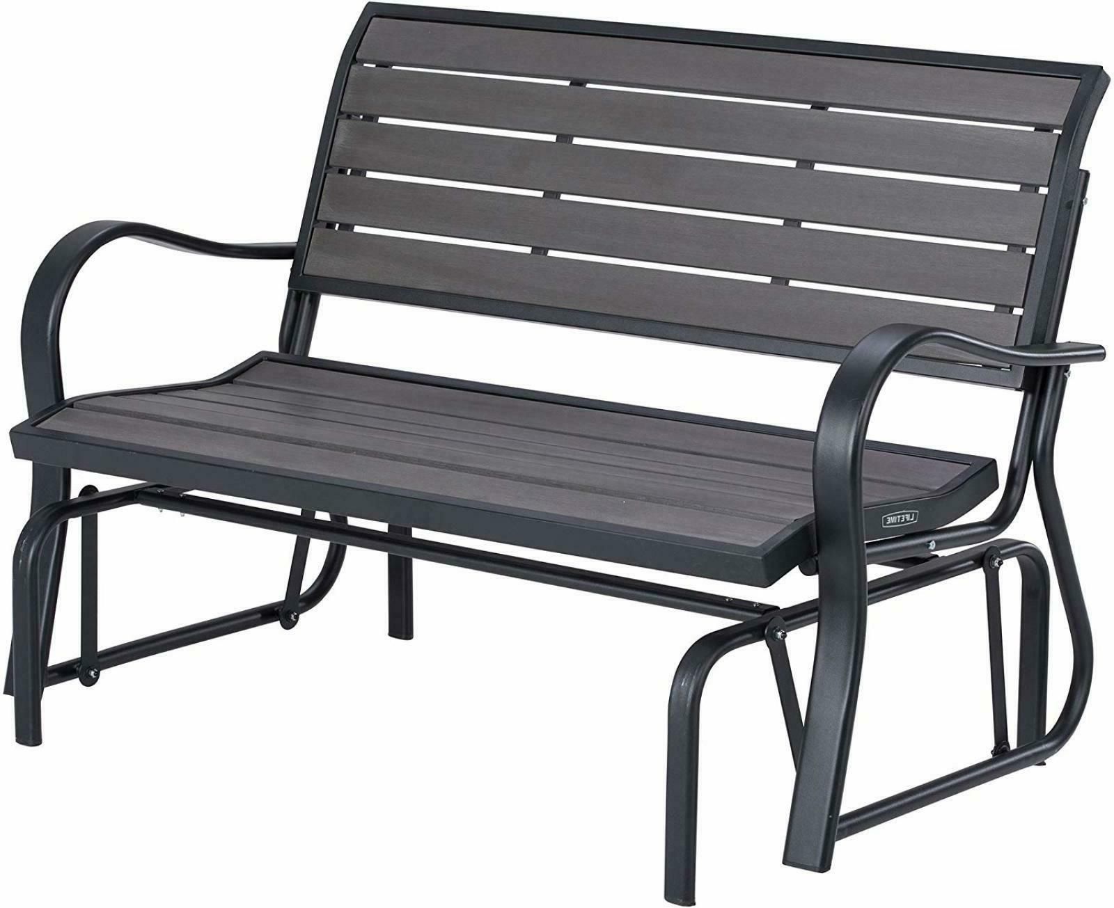 2019 Patio Swing Loveseat Chair 2 People Seats Outdoor Glider Steel Frame Grey  Bench With Regard To 2 Person White Wood Outdoor Swings (View 15 of 25)