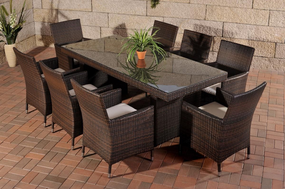 2019 Rattan Garden Furniture Set „atlanta“ Rattan Table 200 Cm And 8 Chairs For  Garden Or Terrace Dark Brown Regarding Rattan Garden Swing Chairs (View 8 of 25)