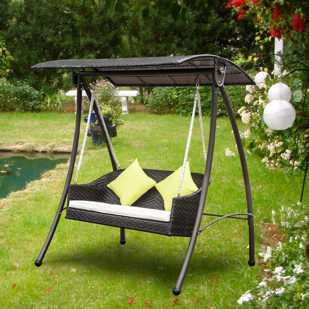3 Seater Rattan Garden Swing Chair Patio Swinging Hammock Regarding Favorite Rattan Garden Swing Chairs (View 10 of 25)