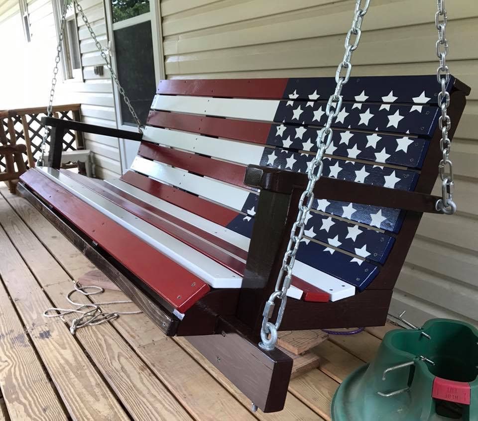 American Flag Porch Swings Pertaining To Preferred Flag & Custom Swings – Davis Porch Swings (View 4 of 25)