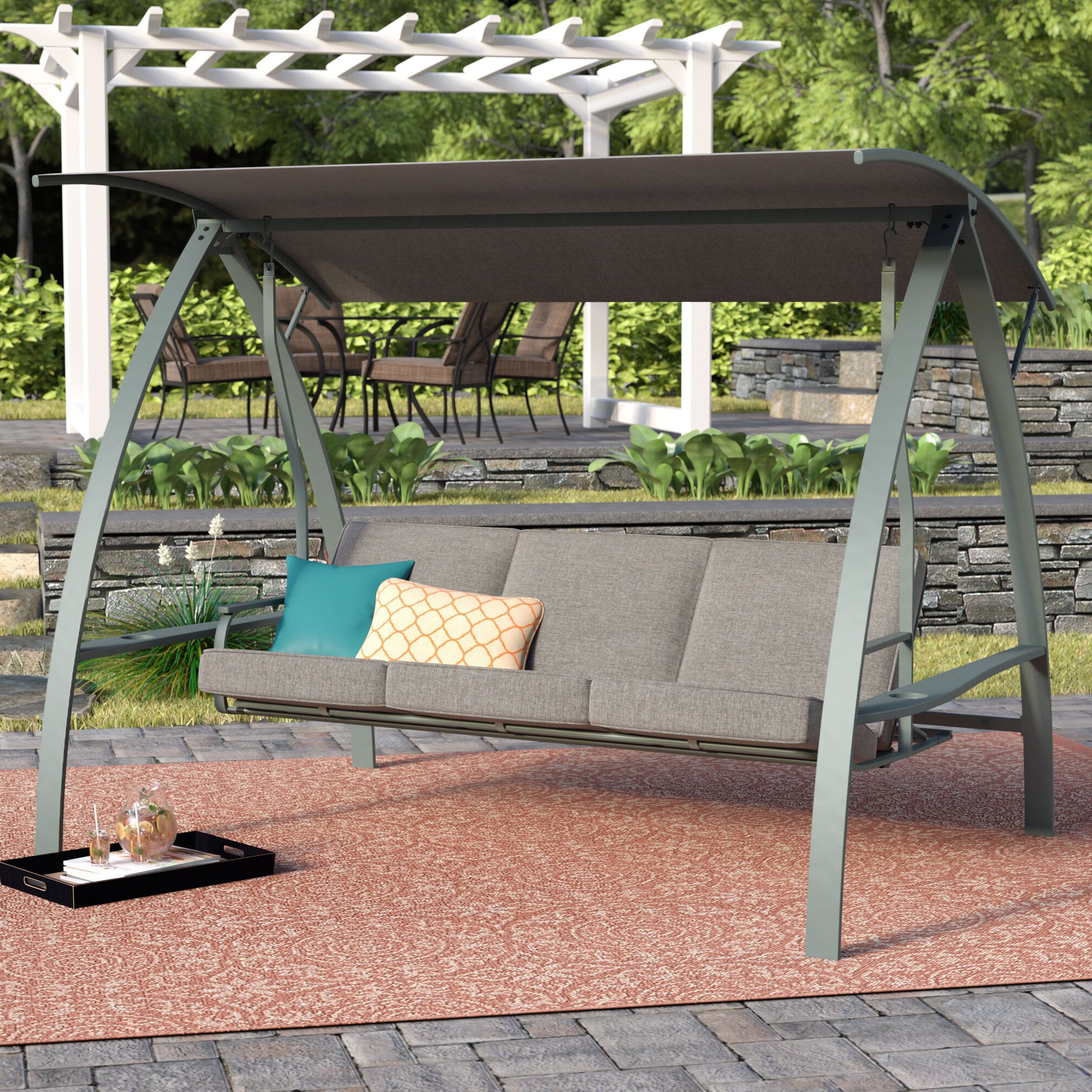 Andover Mills Marquette 3 Seat Daybed Porch Swing With Stand Within Recent Daybed Porch Swings With Stand (View 1 of 25)