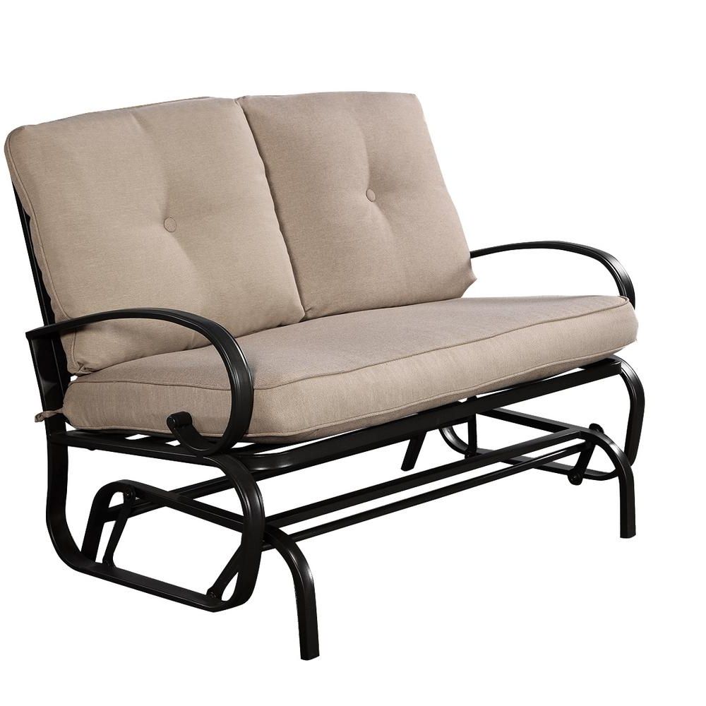 Costway 2 Person Steel Frame Glider Outdoor Patio Rocking Bench Loveseat  With Light Grey Cushion With Regard To Most Popular Outdoor Loveseat Gliders With Cushion (View 12 of 25)