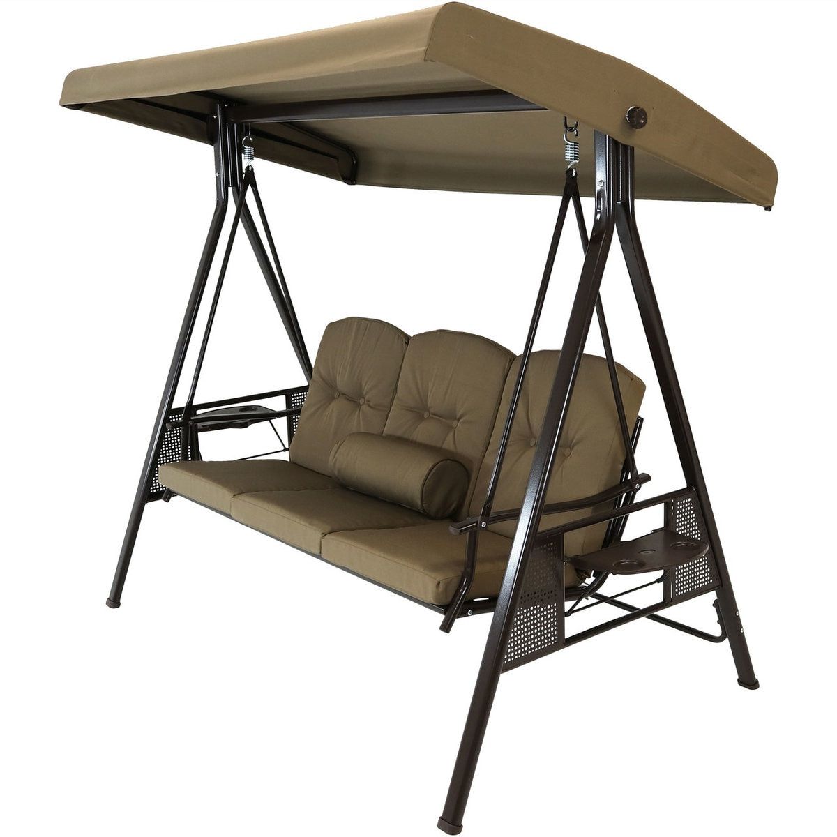 Cushions And Pillow Included Brown Durable Steel Metal Frame Throughout Most Up To Date 3 Person Brown Steel Outdoor Swings (View 1 of 25)