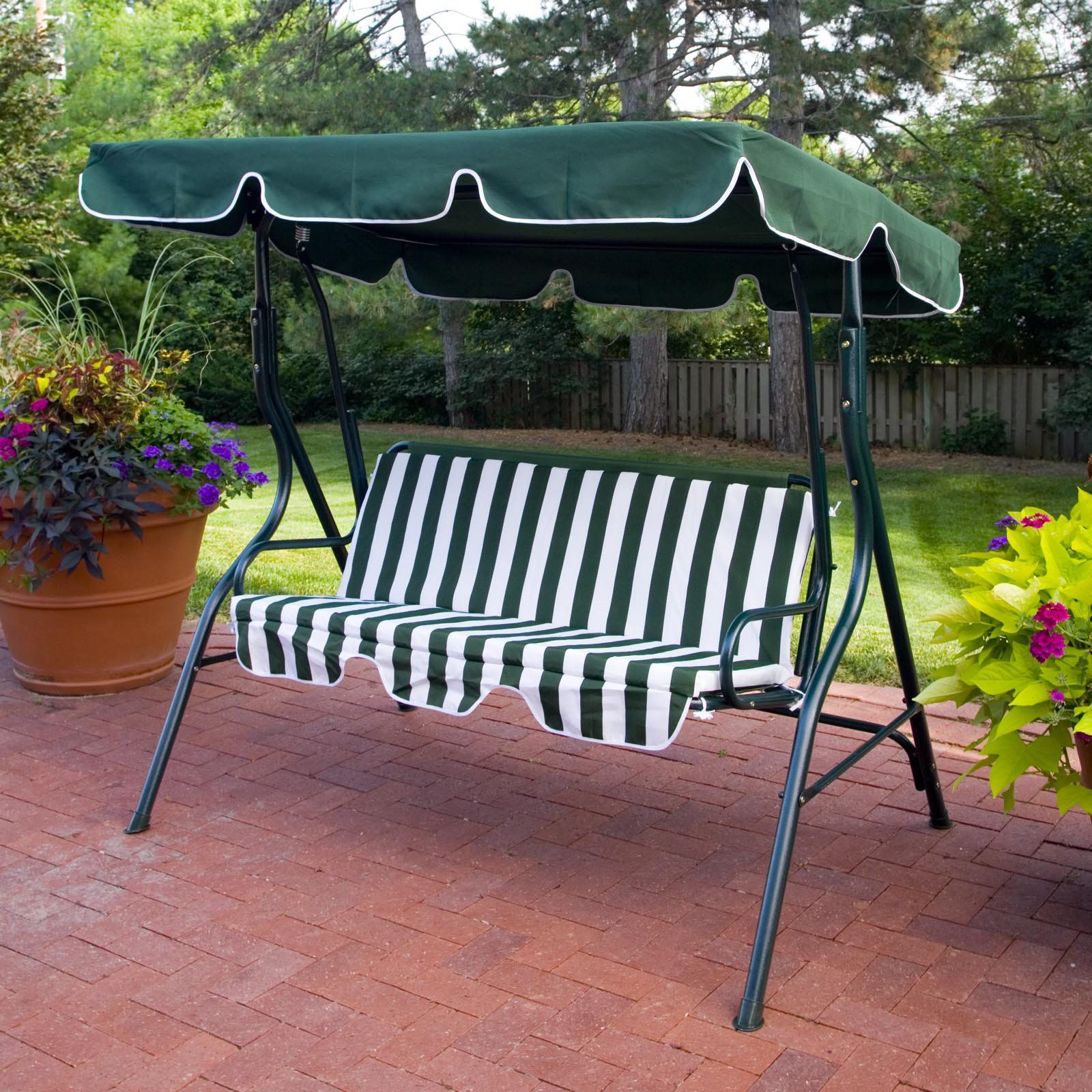 Fashionable 2 Person White Wood Outdoor Swings In Coral Coast Tortuga Cay 2 Person Striped Adjustable Tilt Canopy Metal  Swing  Dark Green – Walmart (View 10 of 25)