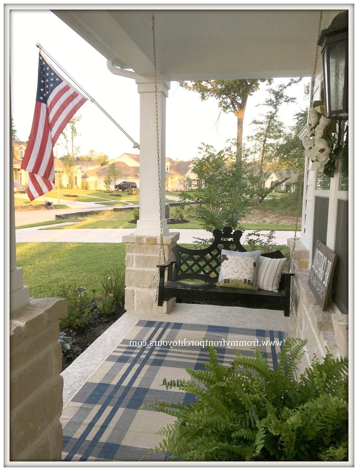 From My Front Porch To Yours: Farmhouse Front Porch Updates In Well Liked American Flag Porch Swings (View 13 of 25)