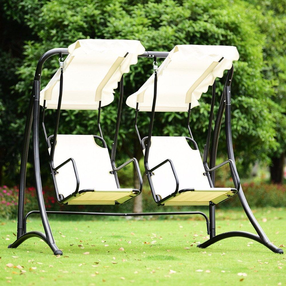 Giantex 2 Person Hammock Porch Swing Patio Outdoor Hanging  Loveseat Canopy Glider Swing Outdoor Furniture Op3540 On Aliexpress (View 1 of 25)