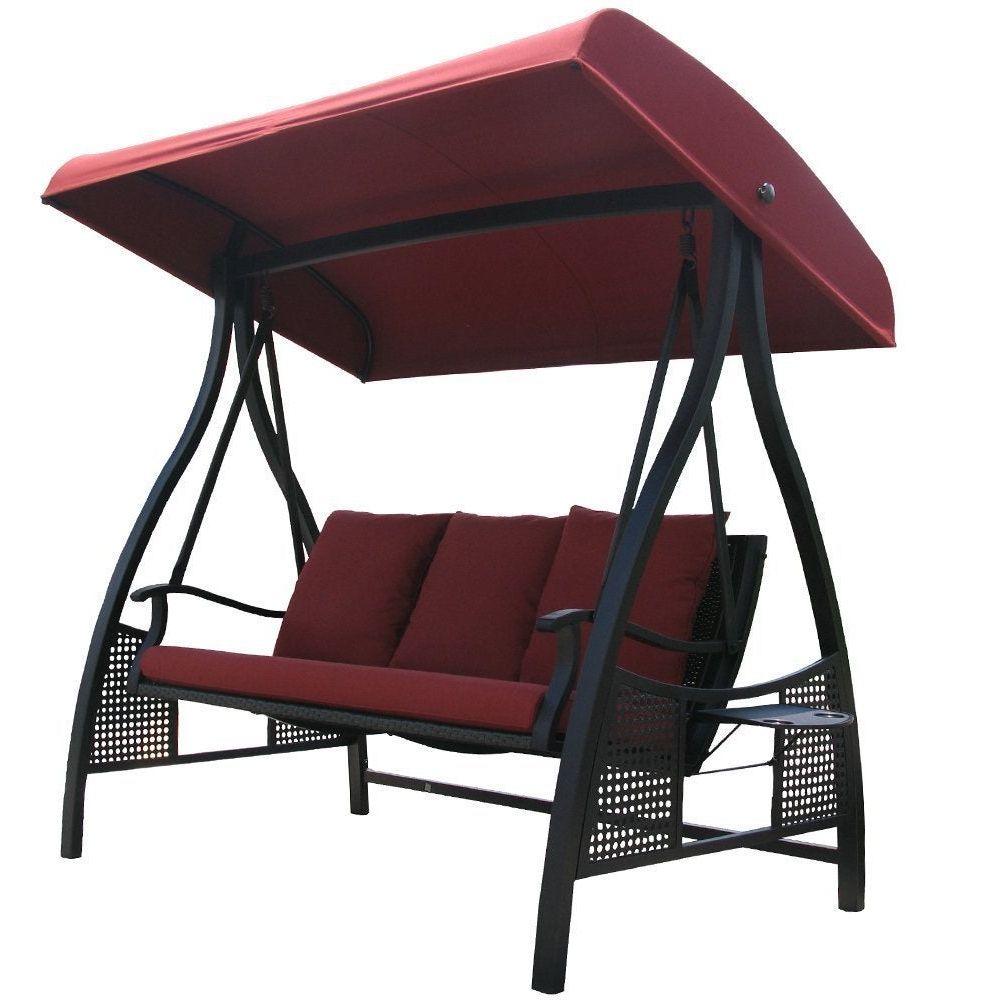 Havenside Home Baddeck Outdoor Red 3 Seat Porch Swing With Adjustable  Polyester Canopy For Well Known Porch Swings With Canopy (View 13 of 25)